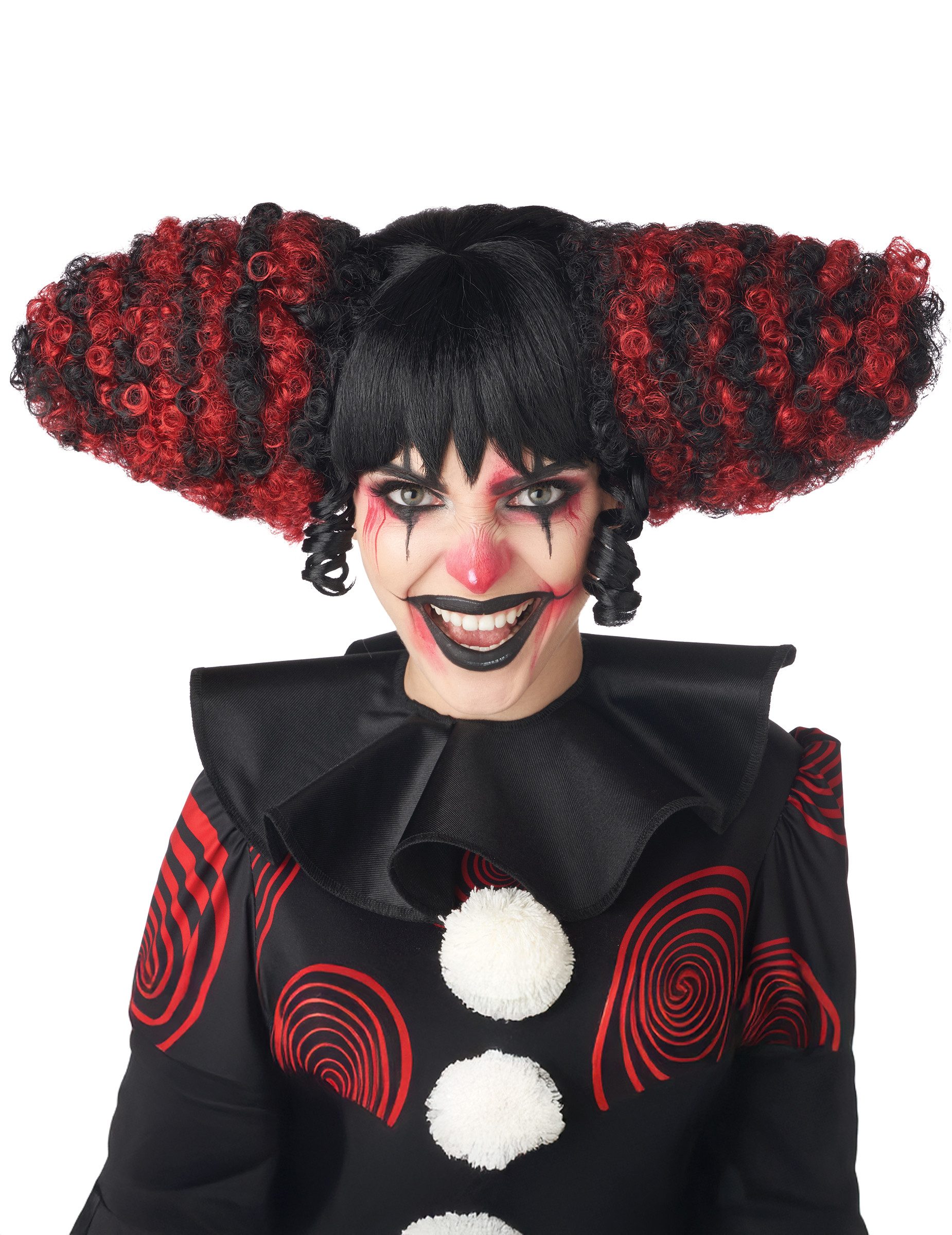 Kostüm Deluxe Perücke für Erwachsene - Horrorclown, rot/schwarz