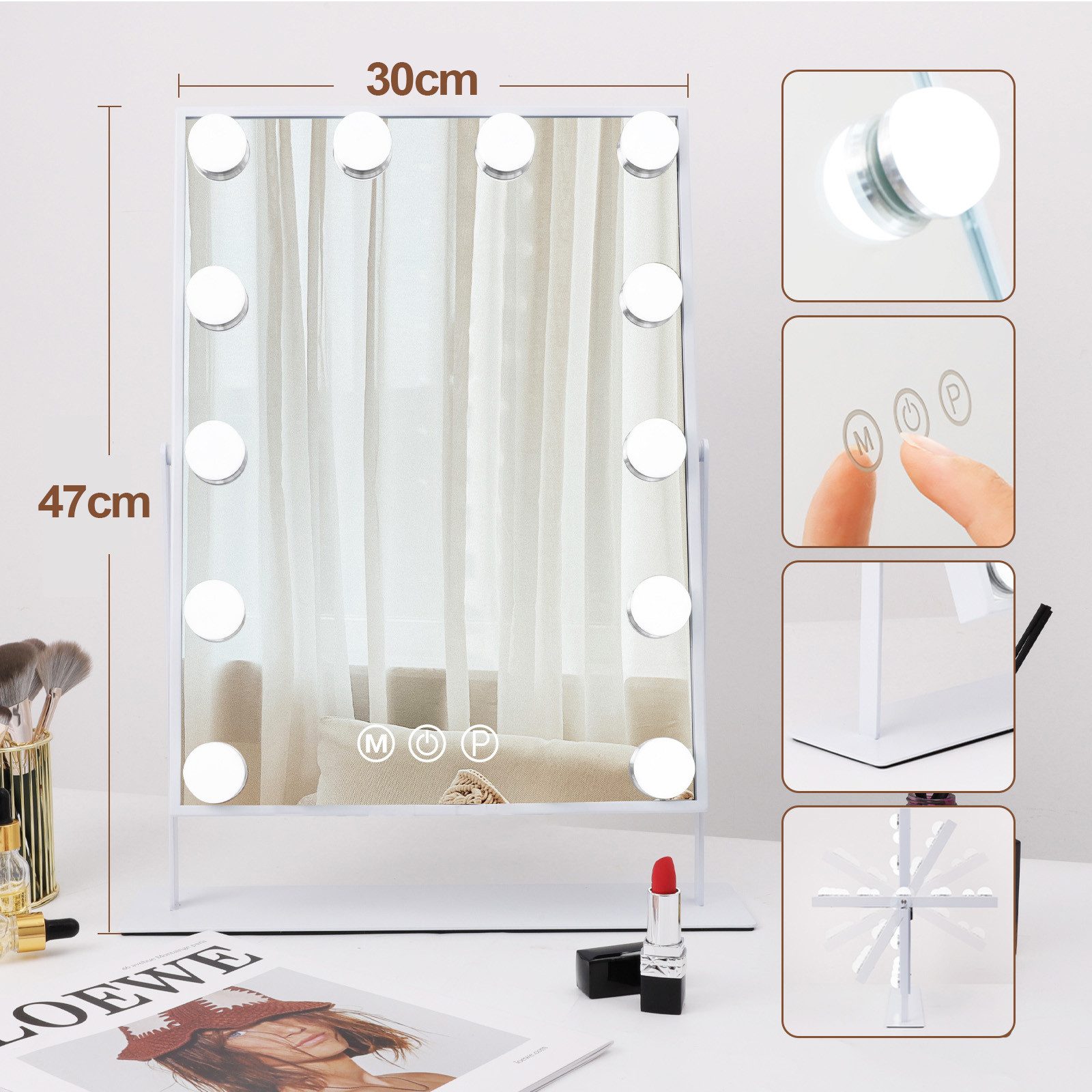 FENCHILIN Schminkspiegel mit LED-Beleuchtung weiß 30/41cm