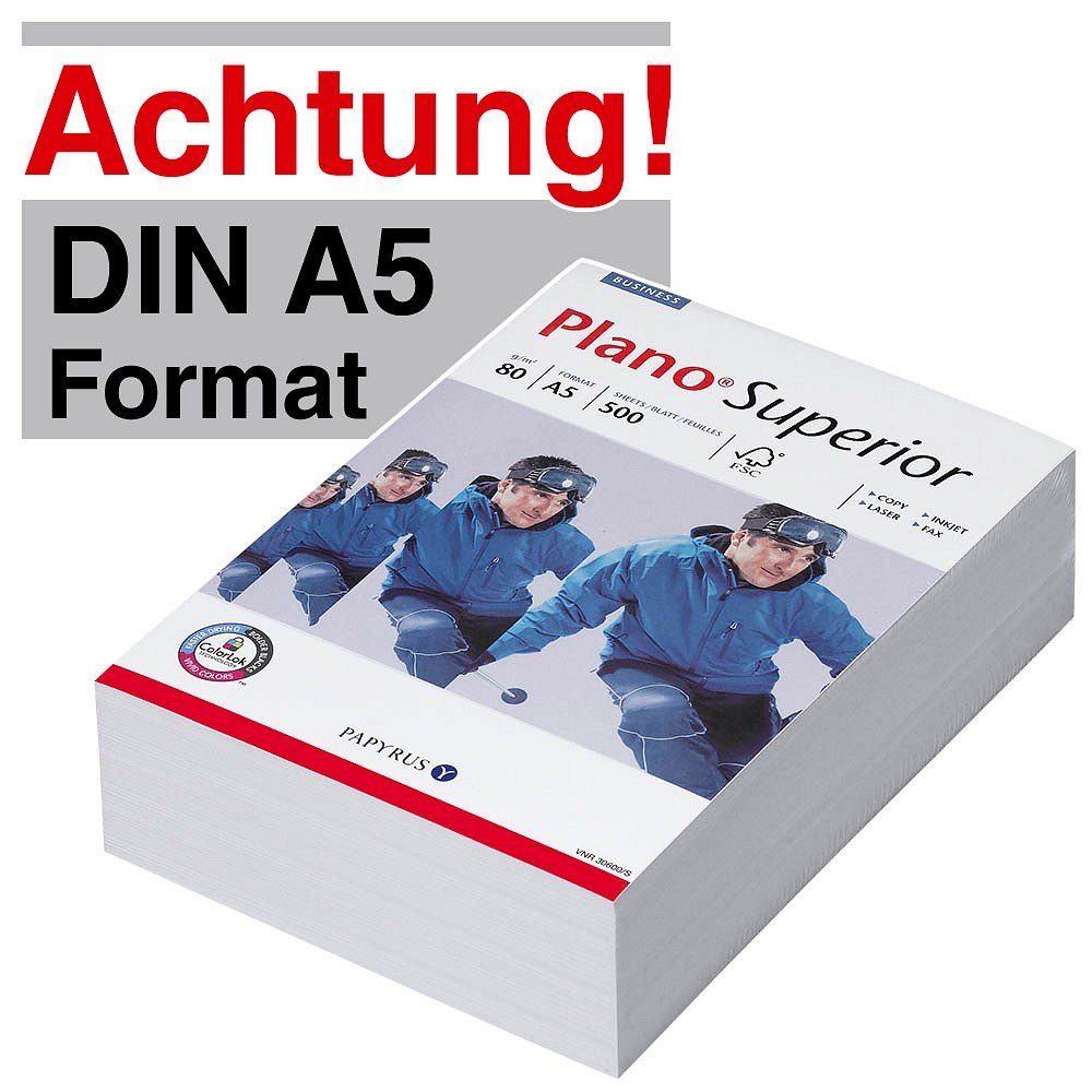 PLANO Drucker- und Kopierpapier Plano 88026798 Kopierpapier Superior DIN A5 80 g/qm 500 Blatt