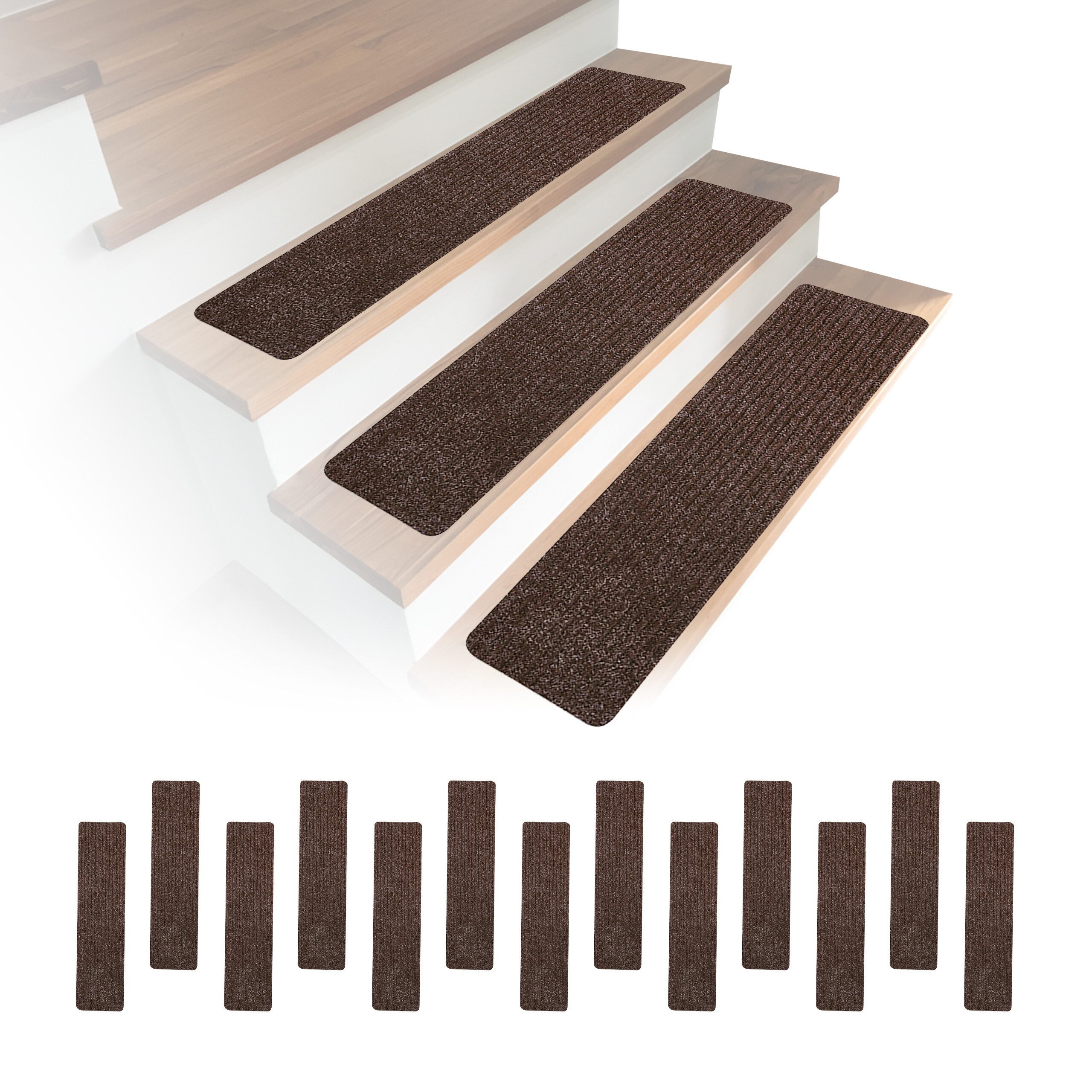relaxdays Stufenmatte Rechteckige Stufenmatten 16er Set 75x20, Höhe: 7.5 mm, braun