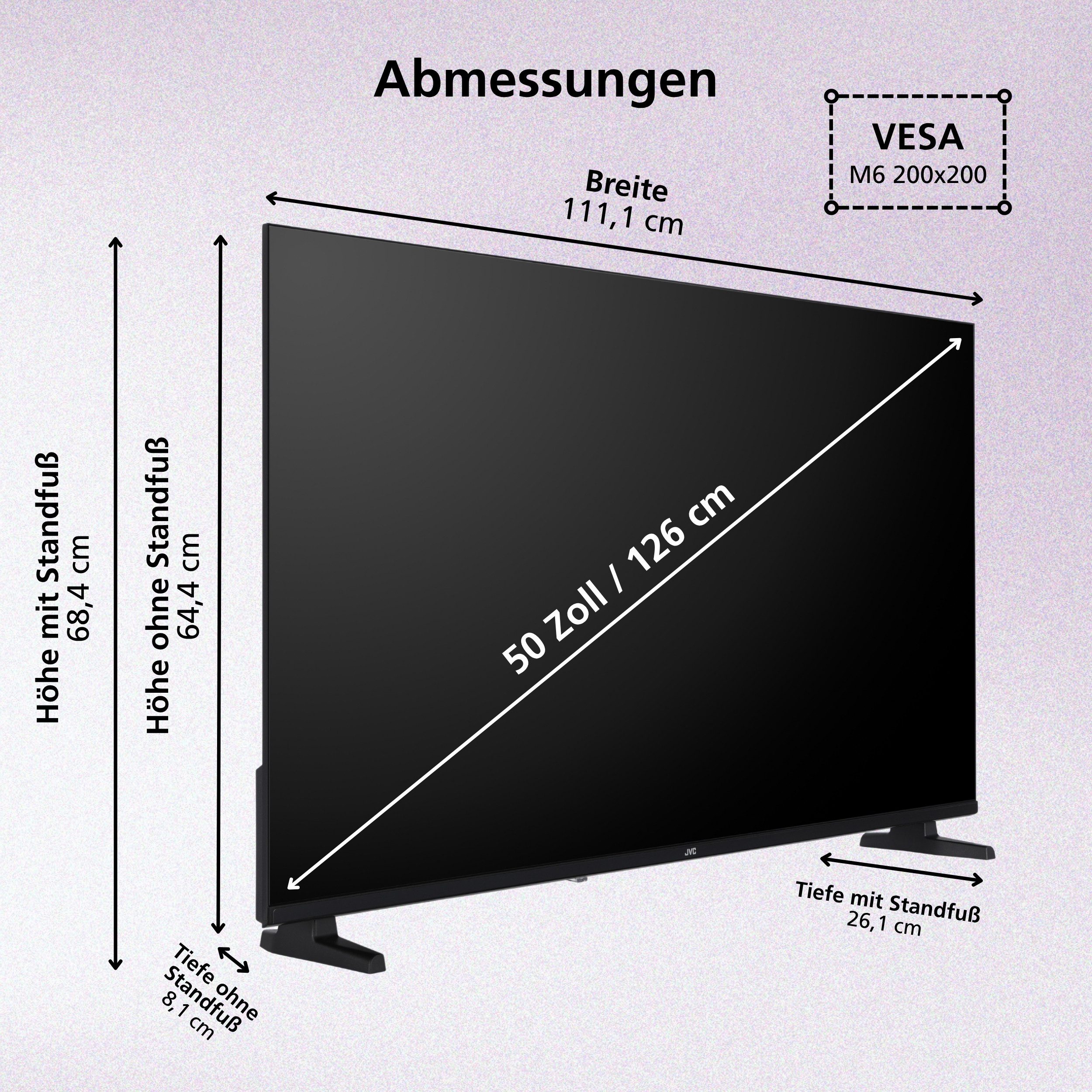 JVC LT-50VU3655 LCD-LED Fernseher (126 cm/50 Zoll, 4K Ultra HD, Smart TV powered by TiVo, Smart TV powered by TiVo, HDR, HDMI 2.1 ALLM, Triple-Tuner)