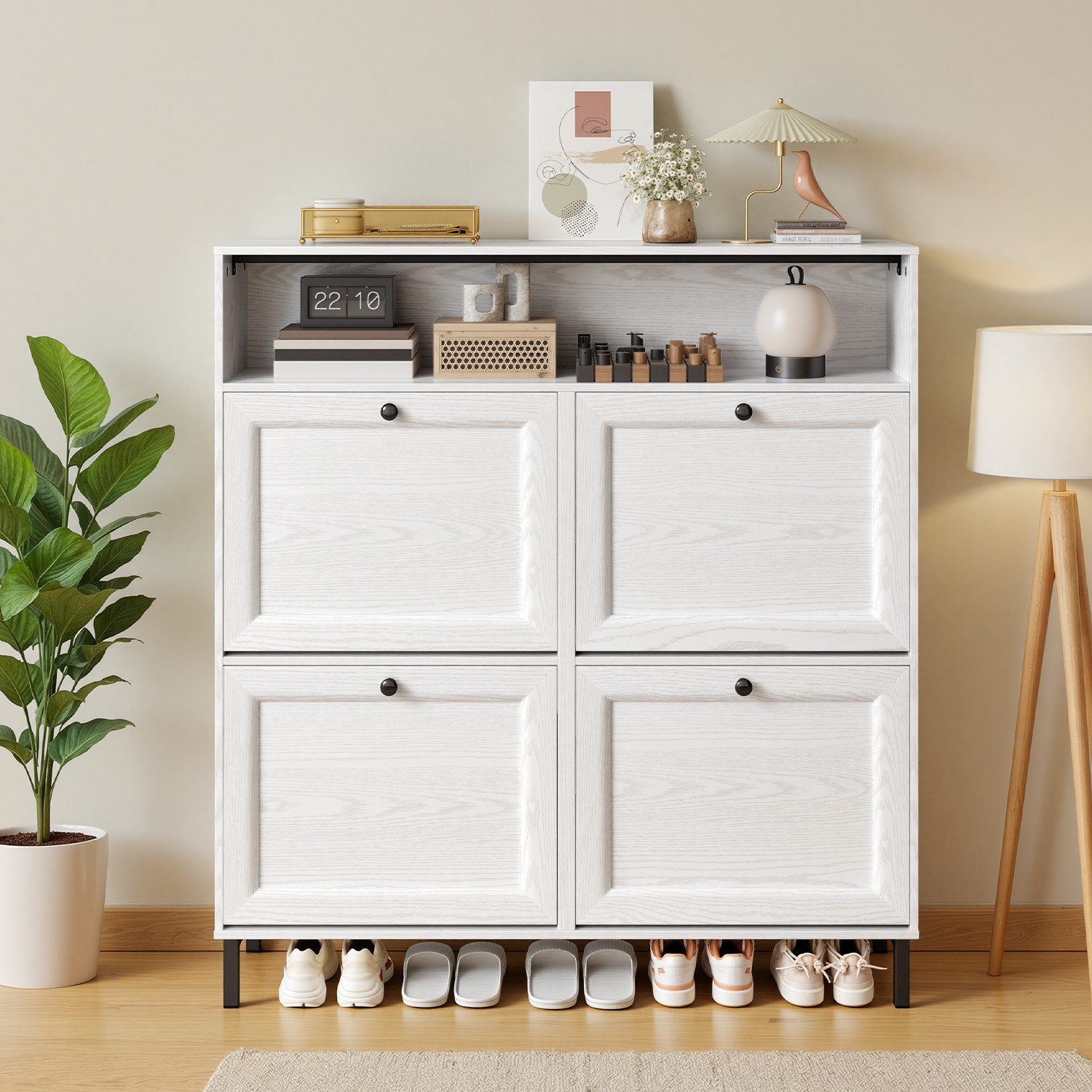 Bealife Schuhschrank Schuhregal Mit 4 Türen, für 18-24 Paar Schuhe für den Eingangsbereich