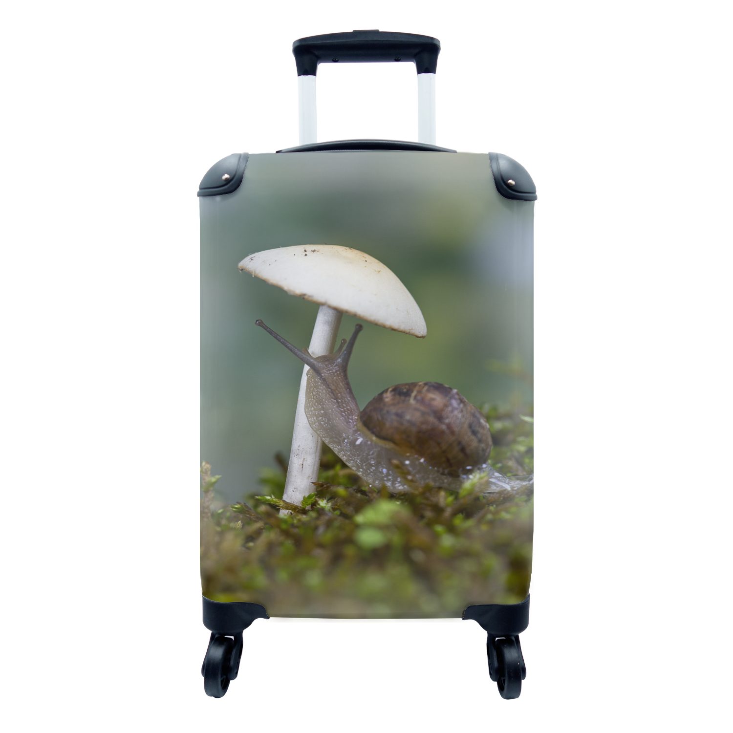 MuchoWow Handgepäckkoffer Schnecke sitzt unter einem weißen Pilz, 4 Rollen, Reisetasche mit rollen, Handgepäck für Ferien, Trolley, Reisekoffer