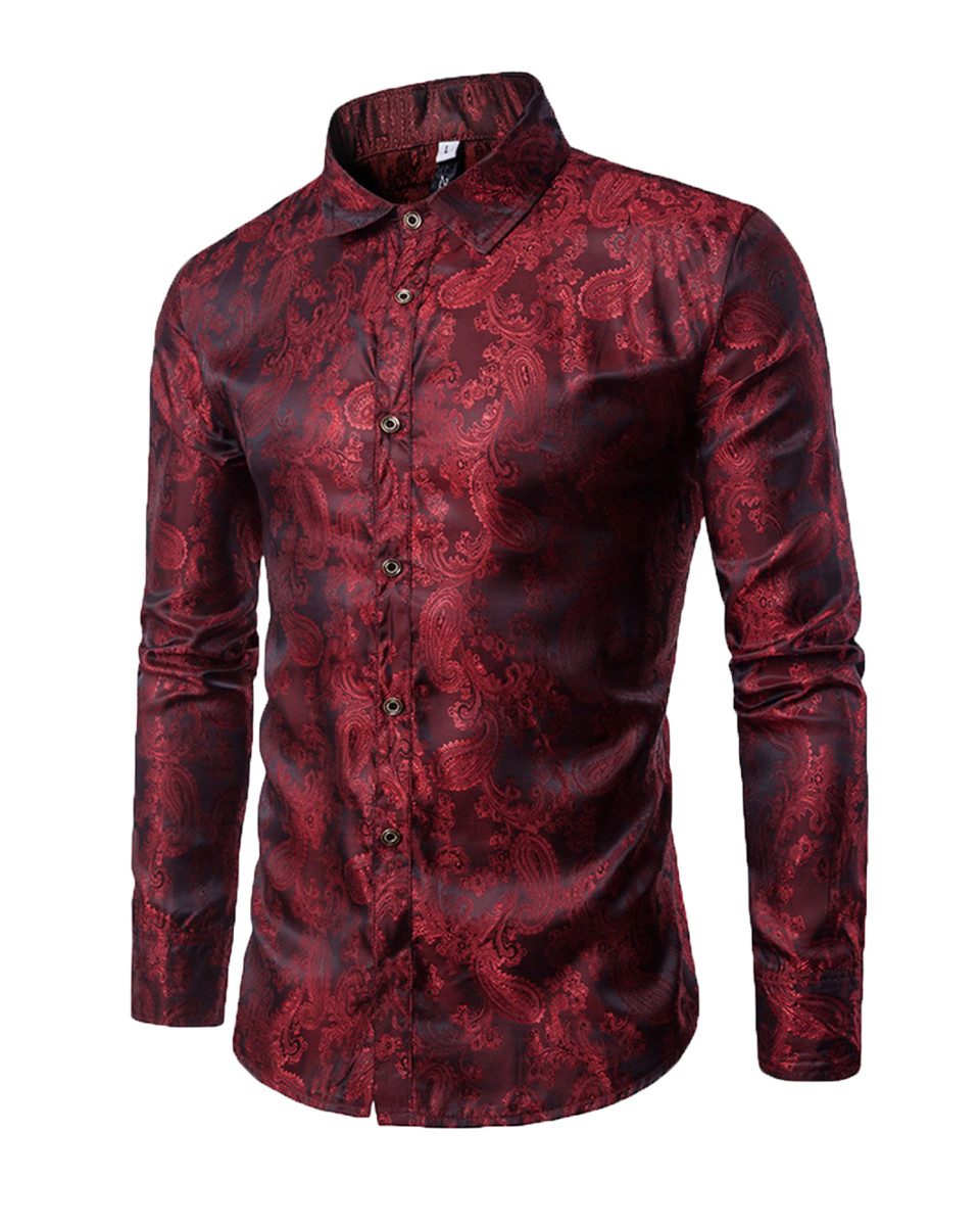 Allthemen Langarmhemd Herren Paisley Freizeithemd mit floralem Muster dünnes Sommerhemd