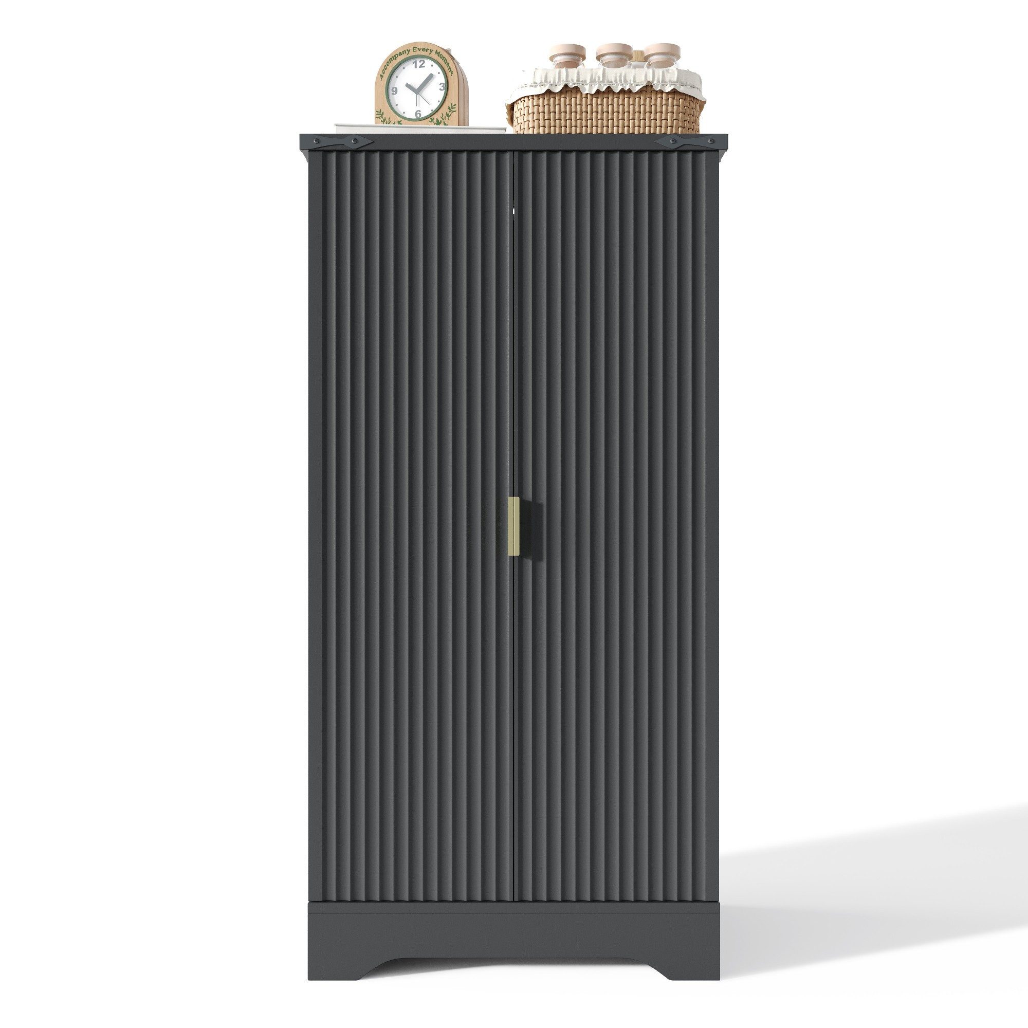 Flieks Hochschrank Küchenschrank mit LED-Sensorlicht und Türablagen (1-St., B60,5/T40/H120 cm) Mehrzweckschrank mit Gewürzregal und verstellbaren Regalböden Schwarz