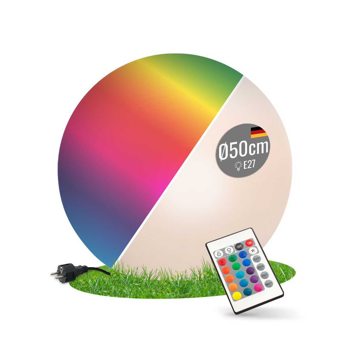 8 seasons design LED Kugelleuchte Shining Globe, Kugellampe für außen (Garten, Terrasse, Balkon), LED wechselbar, E27-Fassung, warmweißes und buntes Licht (15 Farben), dimmbar, RGB Farbwechsel, Fernbedienung - robust & langlebig