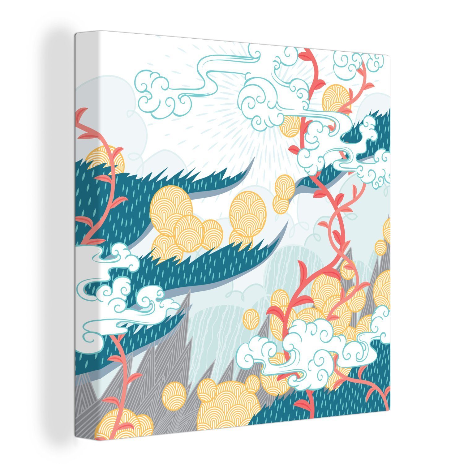 OneMillionCanvasses® Leinwandbild Abstraktes Muster Japanische Landschaft, (1 St), Leinwand Bilder für Wohnzimmer Schlafzimmer