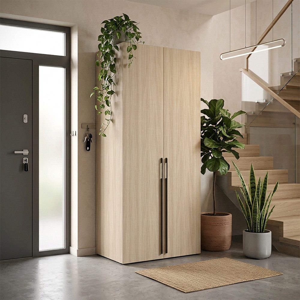 Lomadox Garderobenschrank BRAILA-166 in Eiche, 2-türig, Kleiderstange, 91 cm breit