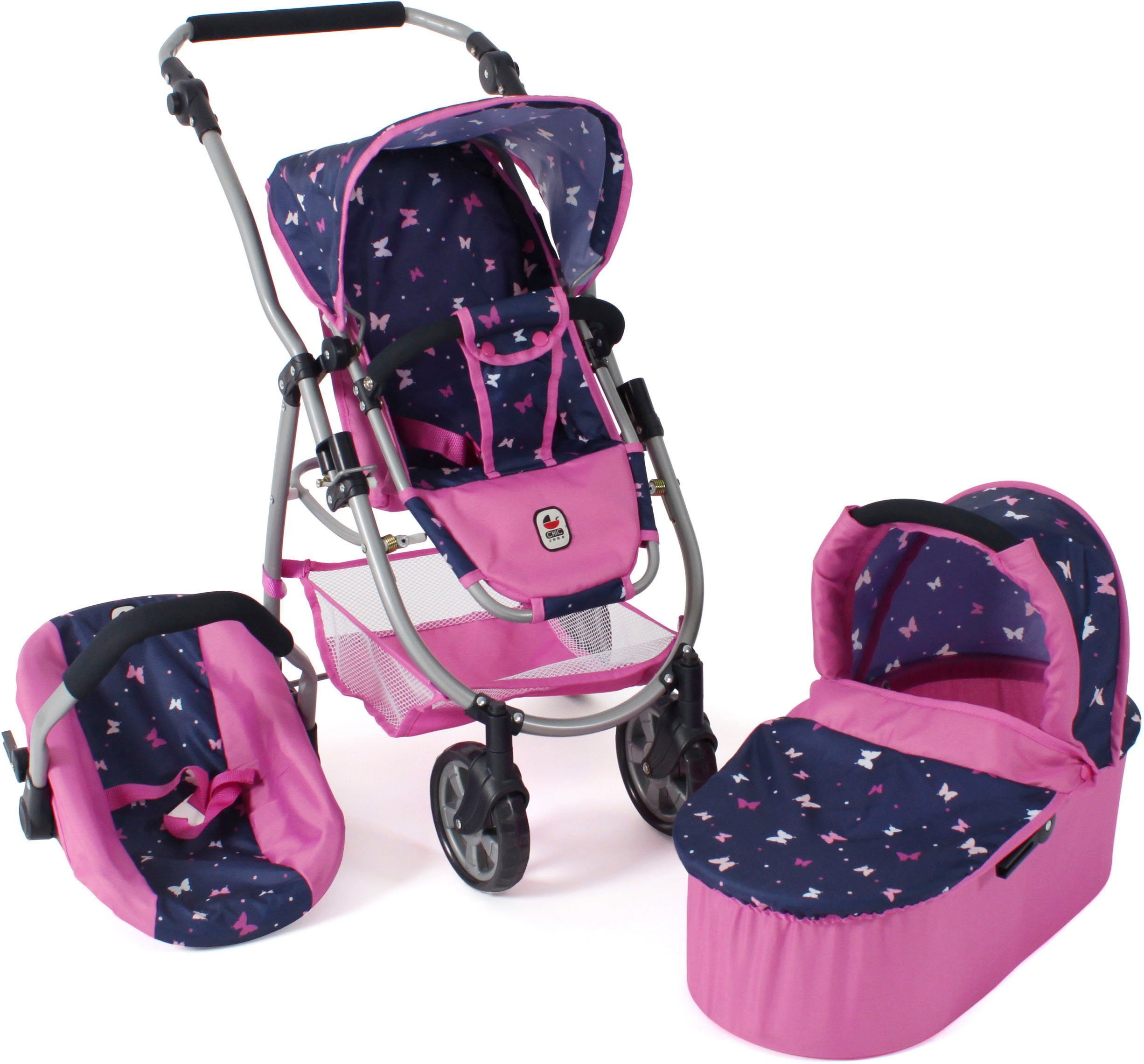 CHIC2000 Kombi-Puppenwagen Emotion 2.0 Butterfly, rosa, inkl. Babywanne, Sportwagenaufsatz und Autositz