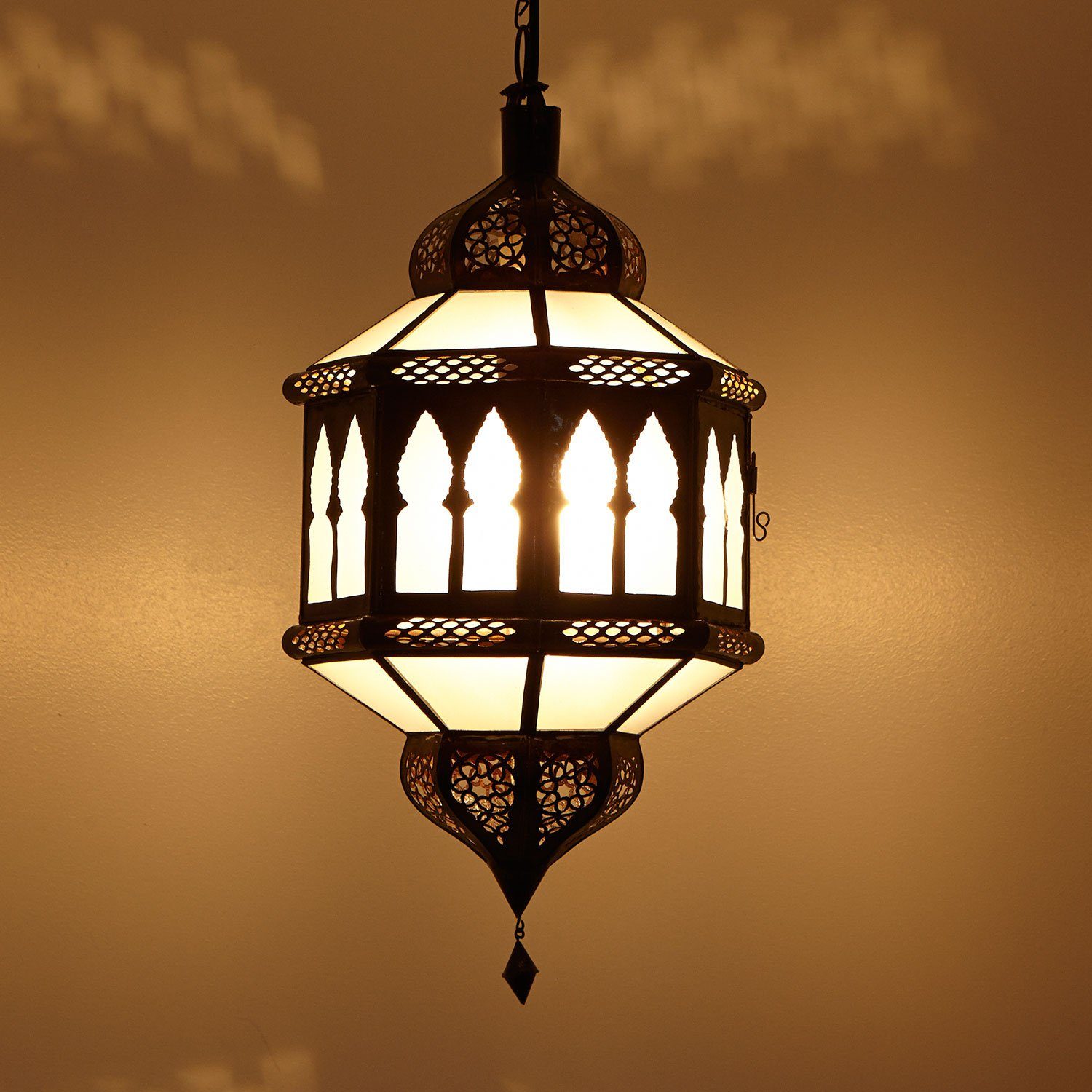 Casa Moro Hängeleuchte Marokkanische Lampe Trombia Biban Milch-Weiß H 50 cm, ohne Leuchtmittel, Handmade, Kunsthandwerk aus Marrakesch, L1358