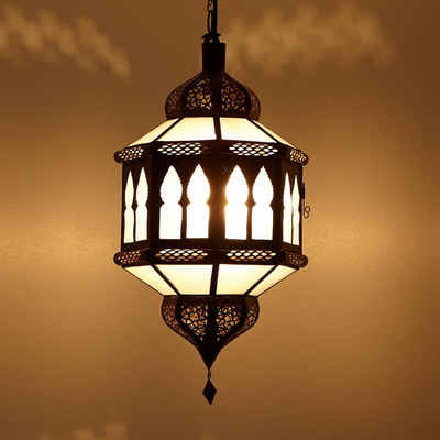 Casa Moro Hängeleuchte Marokkanische Lampe Trombia Biban Milch-Weiß H 50 cm, ohne Leuchtmittel, Prachtvolle Ramadan Pendelleuchte L1358