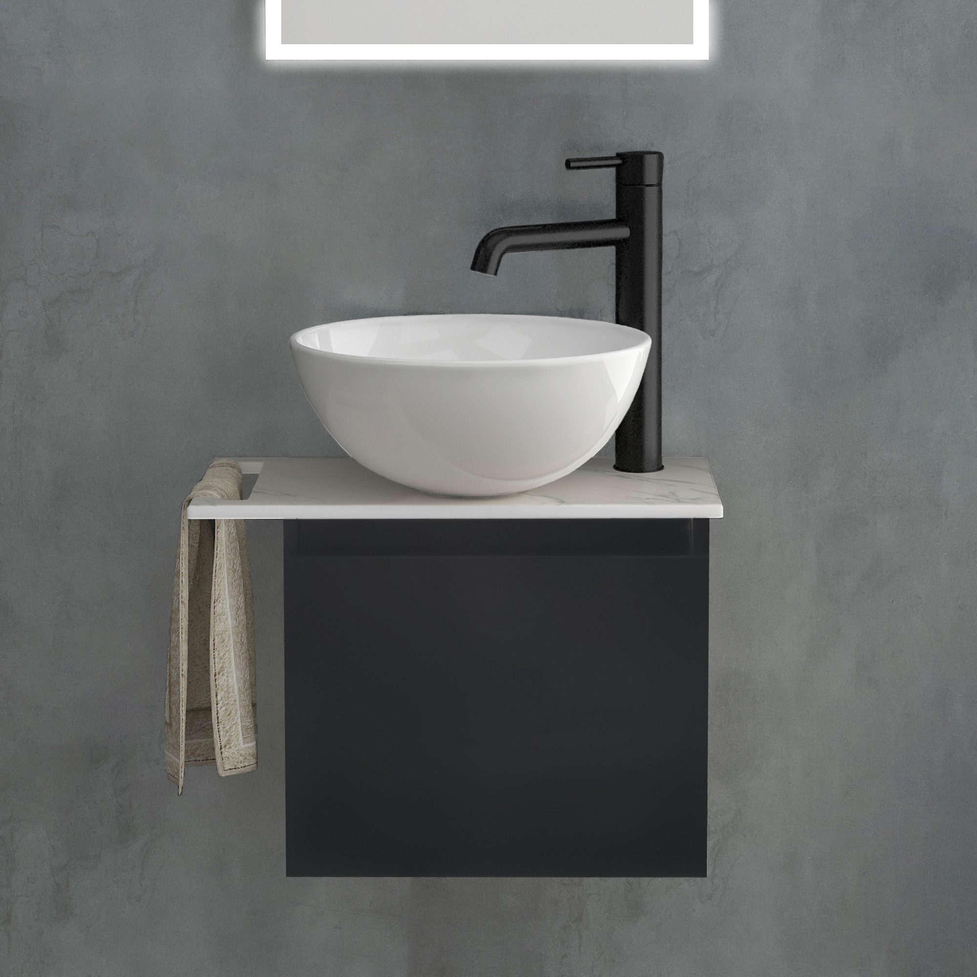 Alpenberger Badmöbel-Set mit Aufsatzwaschbecken Waschtisch mit Unterschrank & Keramikplatte