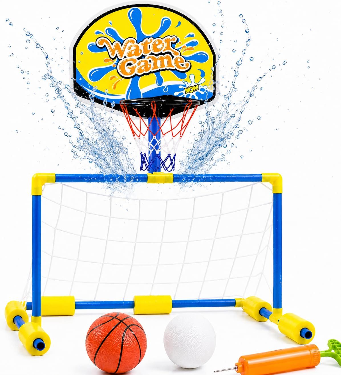 Kinderfreund® Wasserspiel 2 in 1 Poolspiel Wasserballtor & Basketballkorb – inkl. Bälle, (1 tlg)