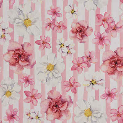 Stoff Dekostoff Digitaldruck Blumen Blüten Streifen rosa weiß 1,40m, Digitaldruck