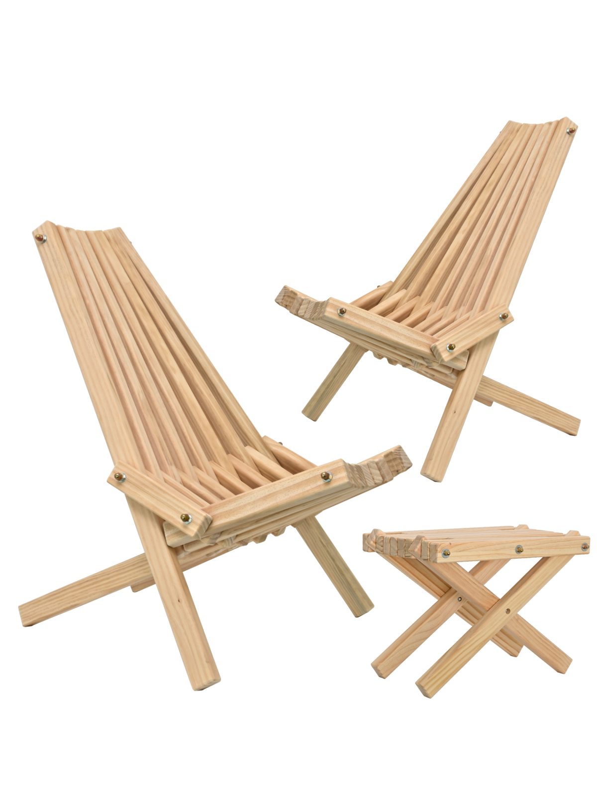 holz4home® Sitzgruppe Skandinavisches Liegestuhl Set aus Kiefernholz für Terrasse & Lounge, Geripptes Design