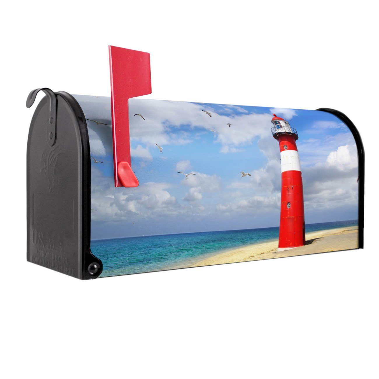 banjado Amerikanischer Briefkasten Mailbox Leuchtturm Westkapelle (Amerikanischer Briefkasten, original aus Mississippi USA), 22 x 17 x 51 cm schwarz