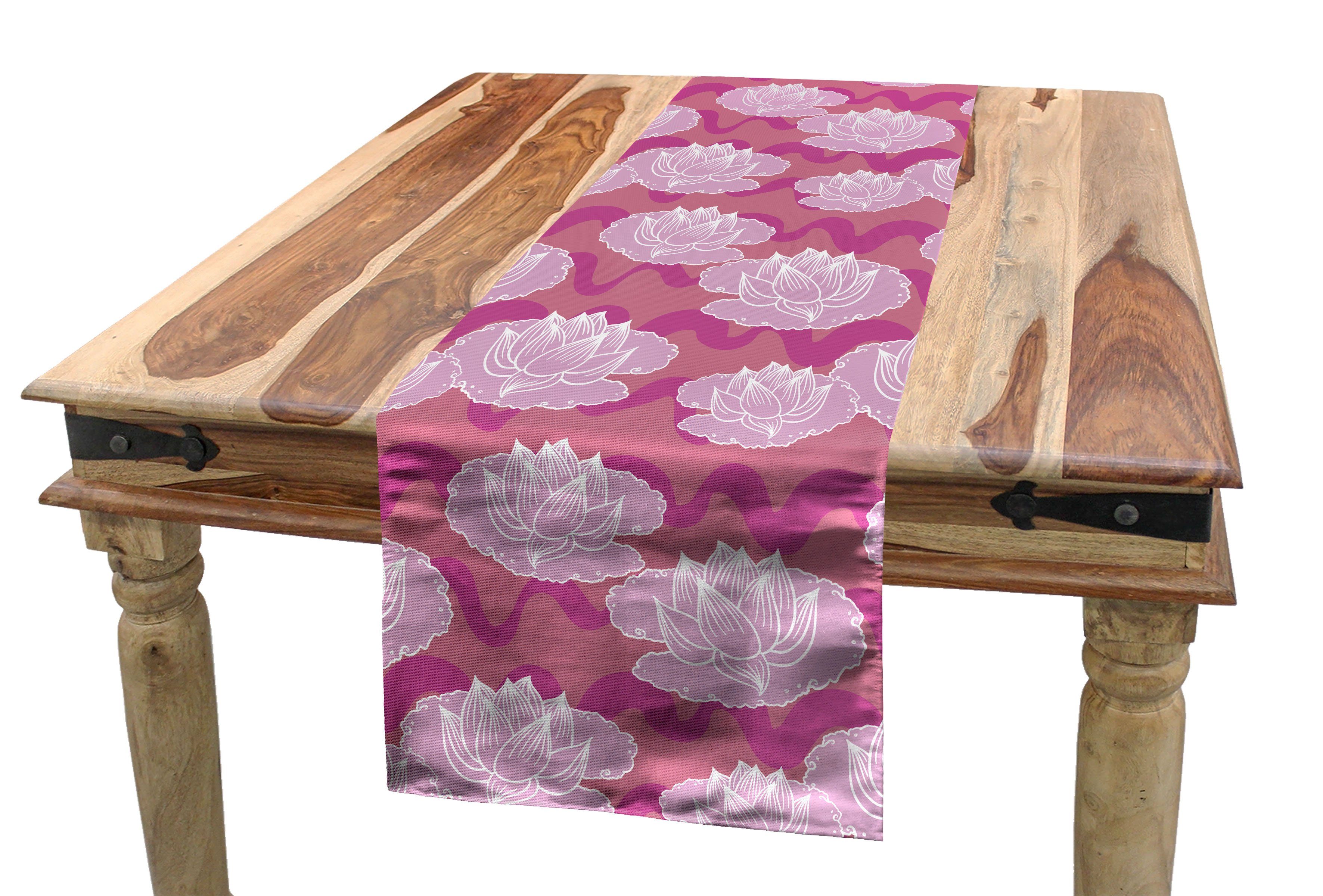 Esszimmer Tischläufer, Tischläufer Folklore-Blumen Küche Rechteckiger Abakuhaus Dekorativer Lotus