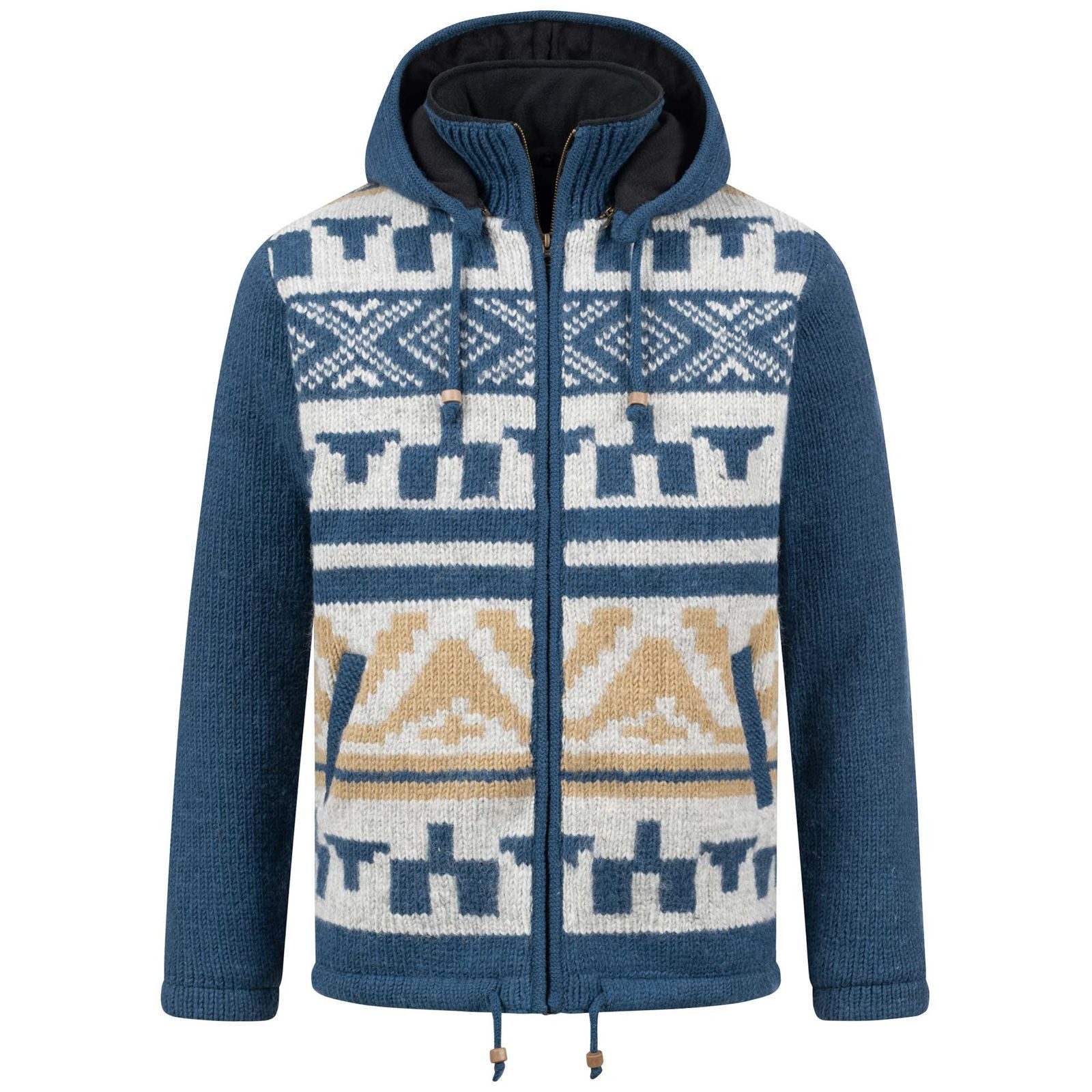KUNST UND MAGIE Kapuzenstrickjacke Winter-Strickjacke Wolle Fleecefutter Unisex Kapuze Country Western
