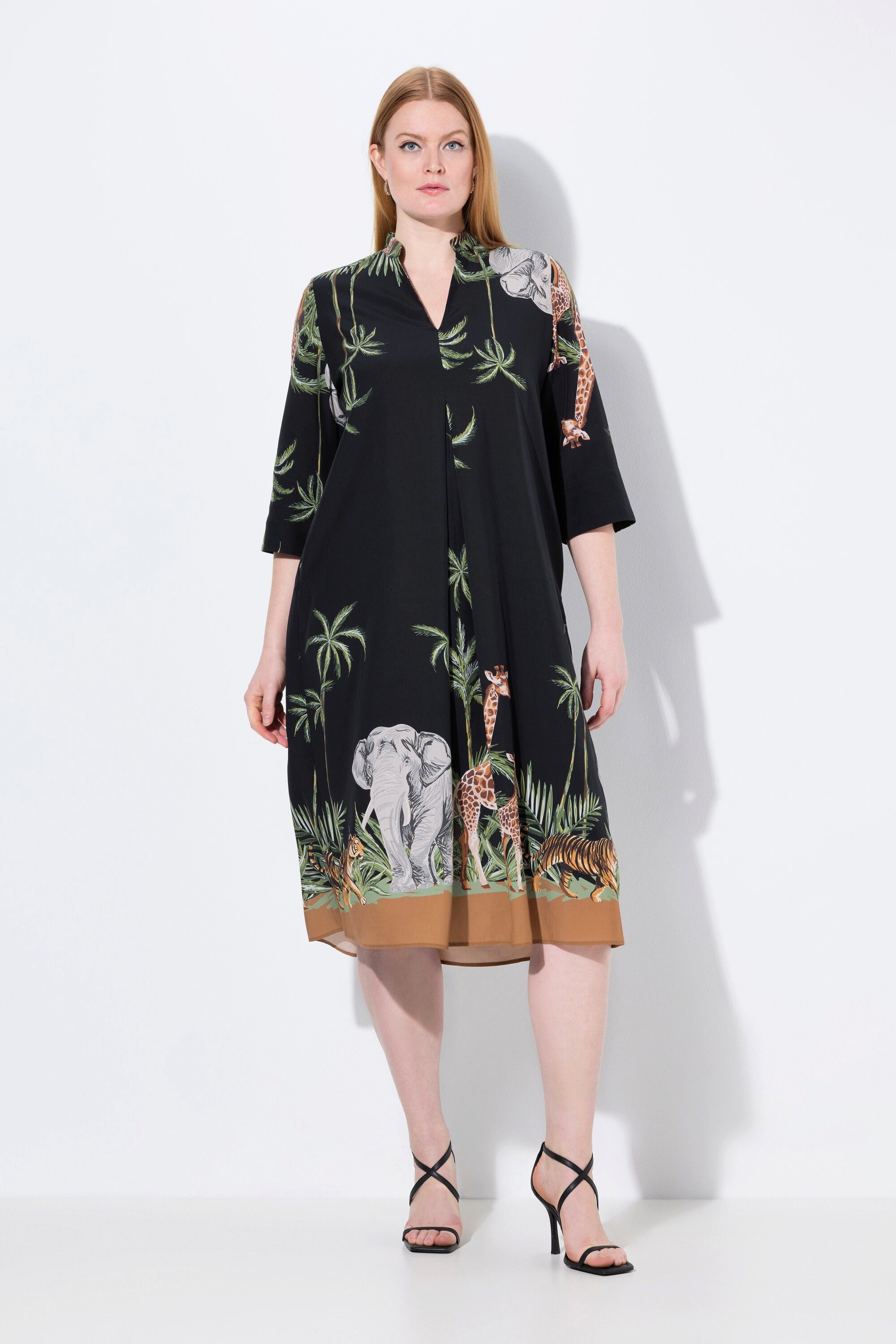 Ulla Popken Midikleid Lyocell-Midikleid Animal Hemdkragen günstig online kaufen