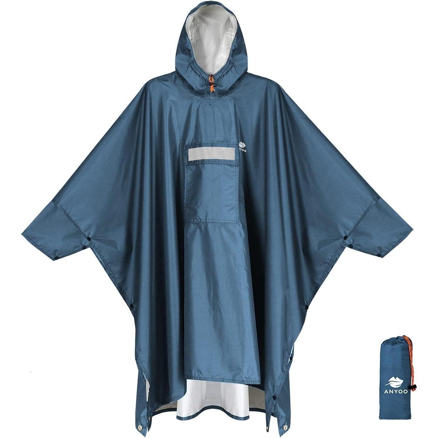 LuxusKollektion Campingstuhl Regenponcho Regenjacke Kapuze Camping Wandern Angeln Stahlblau