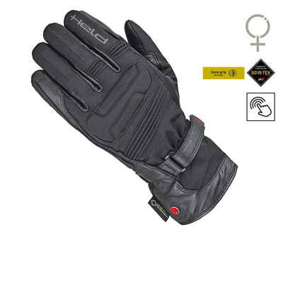 Held Biker Fashion Motorradhandschuhe Held Handschuh Satu II Damen schwarz wasserdichter Motorradhandschuh aus Leder-Textil-Mix mit Gore-Tex