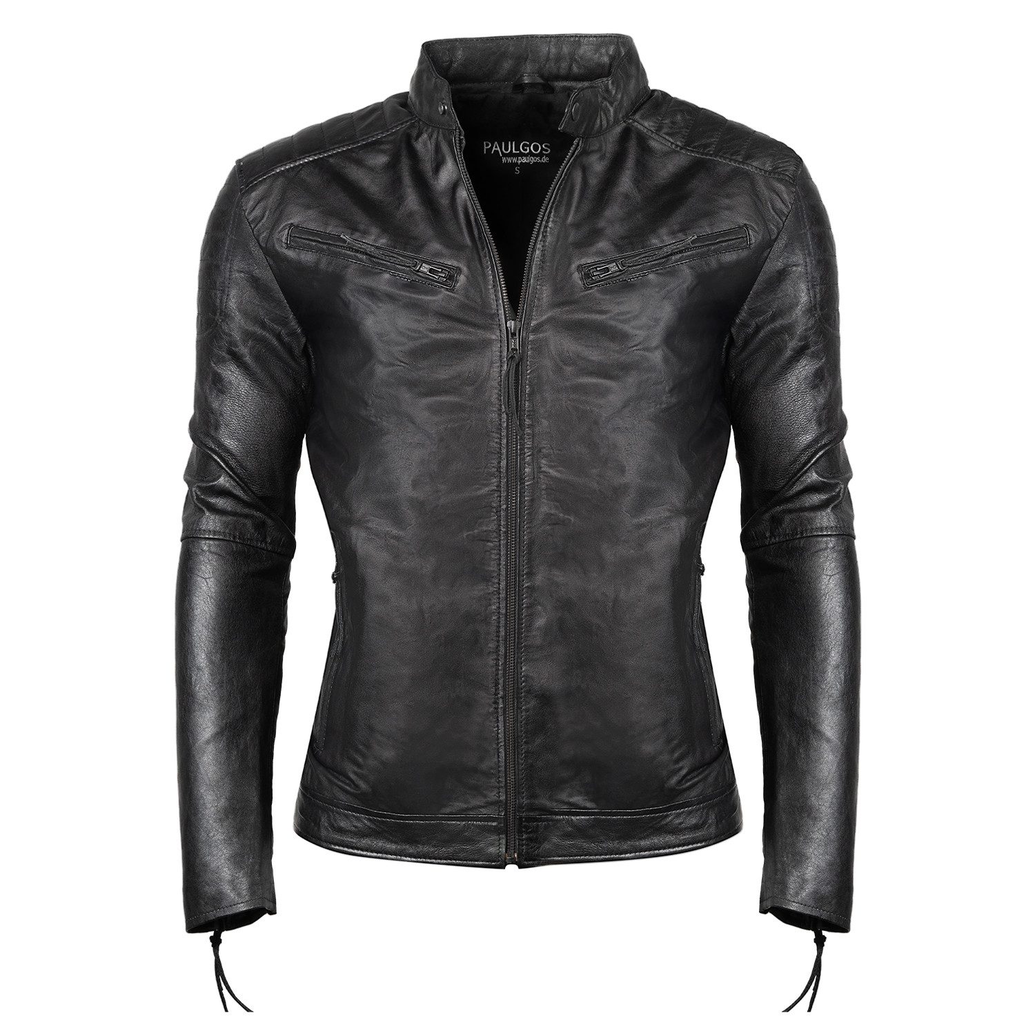 PAULGOS Lederjacke Herren Jacke Übergangsjacke Biker Look 100% Echtleder D2