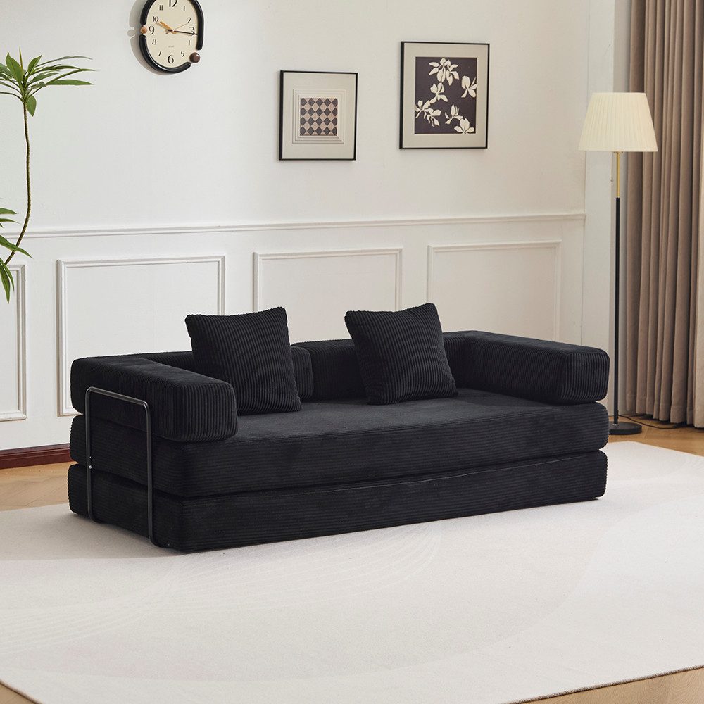 Vankel Loungesofa 4-in-1 Wohnzimmersofa mit Bettfunktion – faltbares Cord Schlafsofa, Bequemes & modernes Schlafsofa aus Cord – ideal für kleine Räume