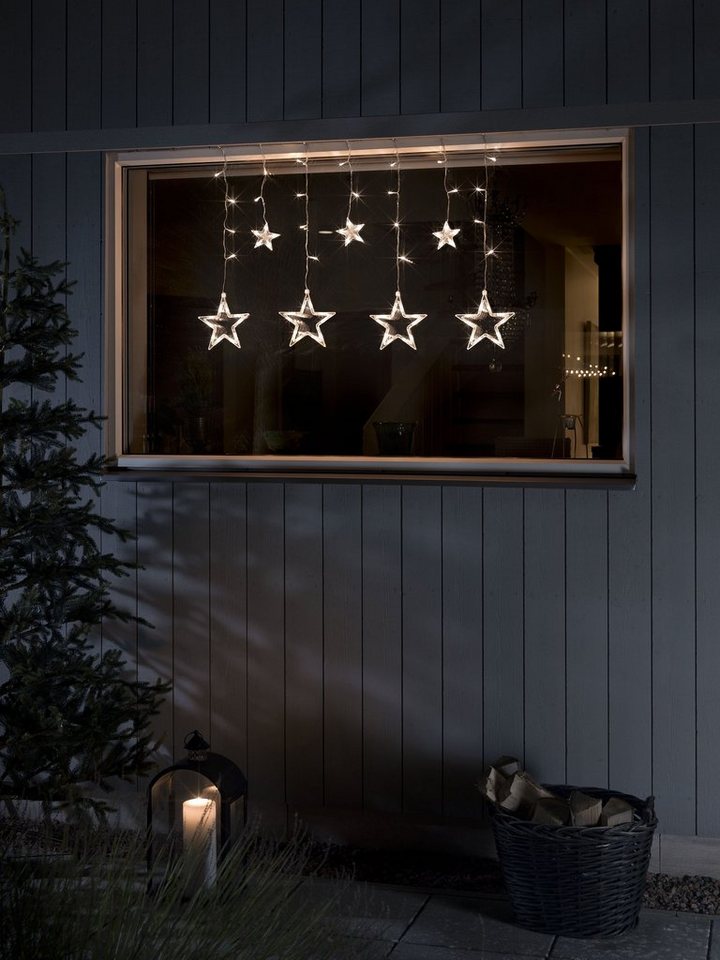 KONSTSMIDE LED-Lichtervorhang, 77-flammig, 3 kleine und 4 große Sterne, mit  Multifunktion, 77 bernsteinfb. Dioden, Trafobetriebener Artikel für den  Außenbereich