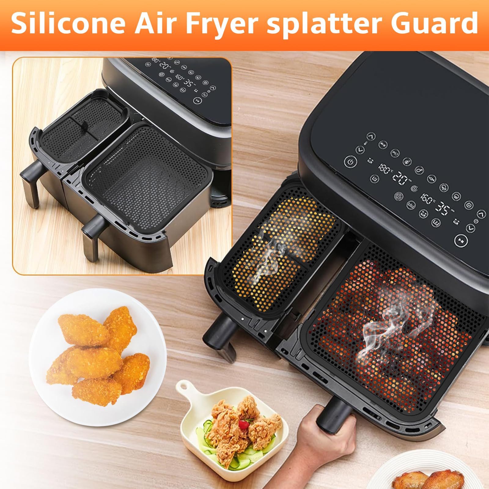 SURFOU Küchenmaschinen Zubehör-Set Spritzschutz für Philips Dual Basket Airfryer 3000 Serie & 5000 Serie, Zubehör für Philips Heißluftfritteuse, Speziell für Philips Airfryer Dual Basket 3000 Series(NA350) & 5000 Series(NA550), 3L+6L – gegen Fett schützen, Schutz für Heizspirale & Ventilator, Hitzebeständig bis 230°C, Spülmaschinenfest, Lebensmittelechtem Silikon, Rutschfest, verschleißfest und stabil, Lebensmittelechtem Silikon, Rutschfest, verschleißfest und stabil