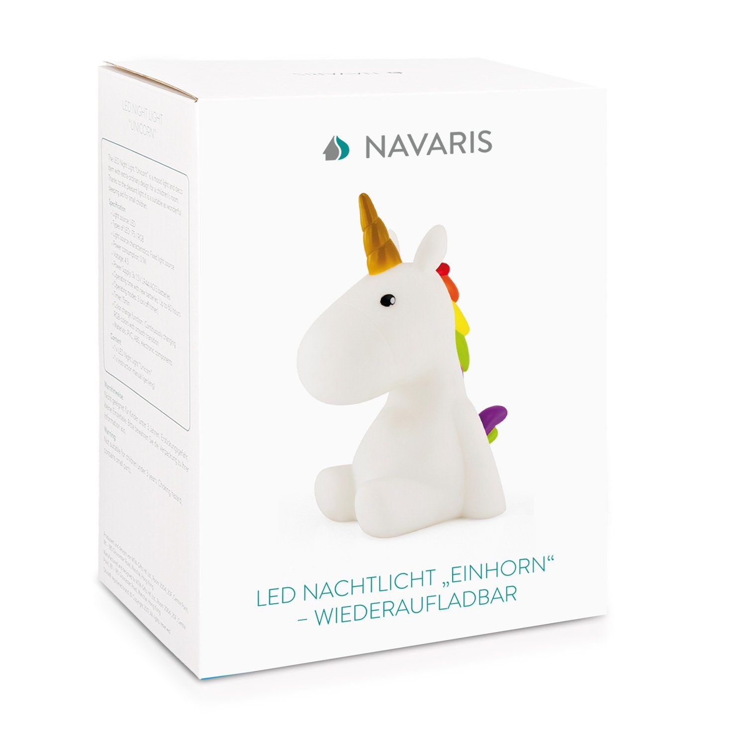 Weiß Navaris Wiederaufladbare Timer LED Nachtleuchte, 60 Nachtlicht Einhorn min LED