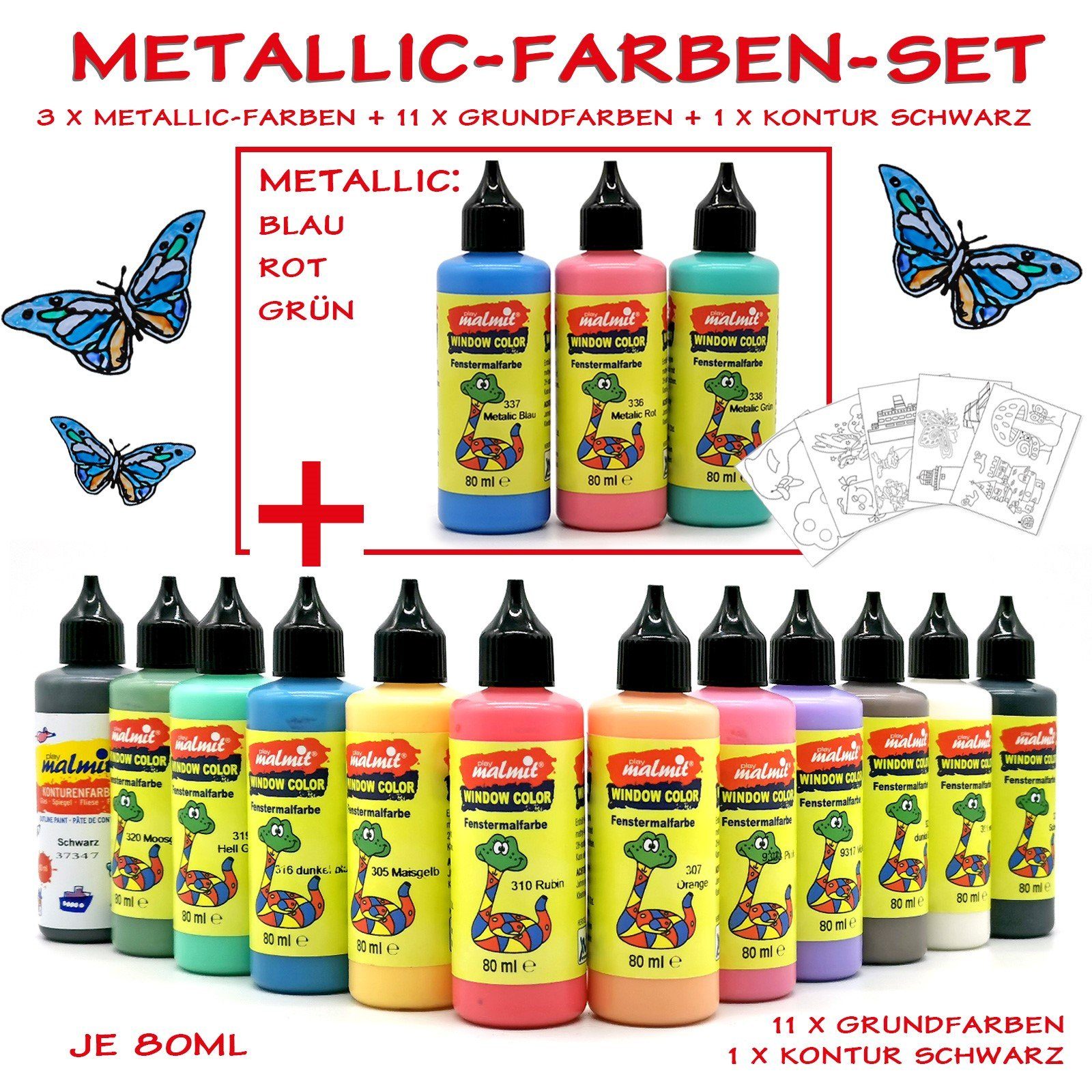 Fenstersticker 15er Window Color Metallic Set Festerfarben Malfarben