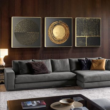 TPFLiving Kunstdruck (OHNE RAHMEN) Poster - Leinwand - Wandbild, Nordic Art - Abstrakte Quadrate - Bilder Wohnzimmer - (15 Motive in 4 verschiedenen Größen zur Auswahl), Farben: Schwarz und Gold - Größe: 60x60cm