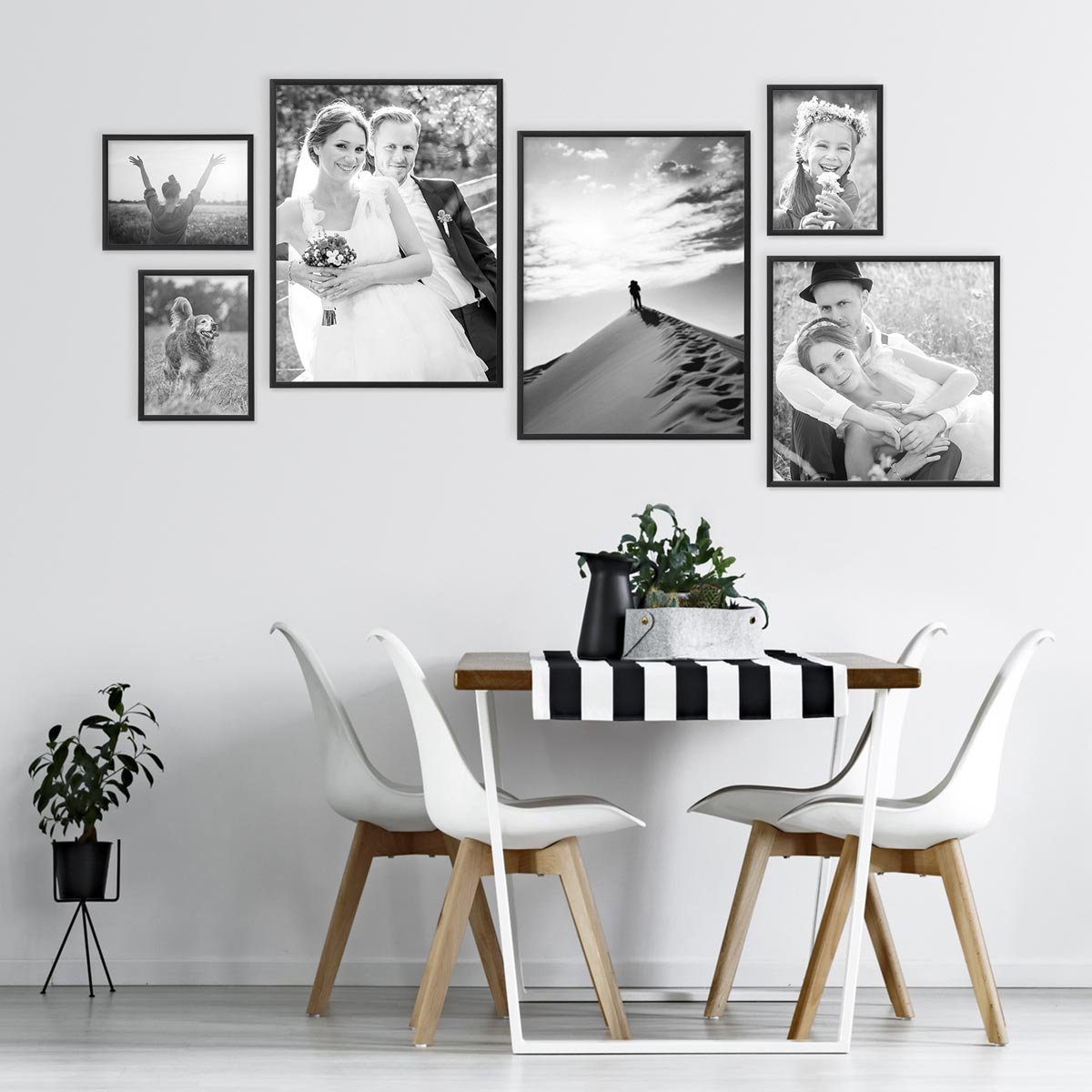 PHOTOLINI Bilderrahmen 6er Set Aluminium Modern Schmal 15x20, 30x30 und 30x40 cm Schwarz