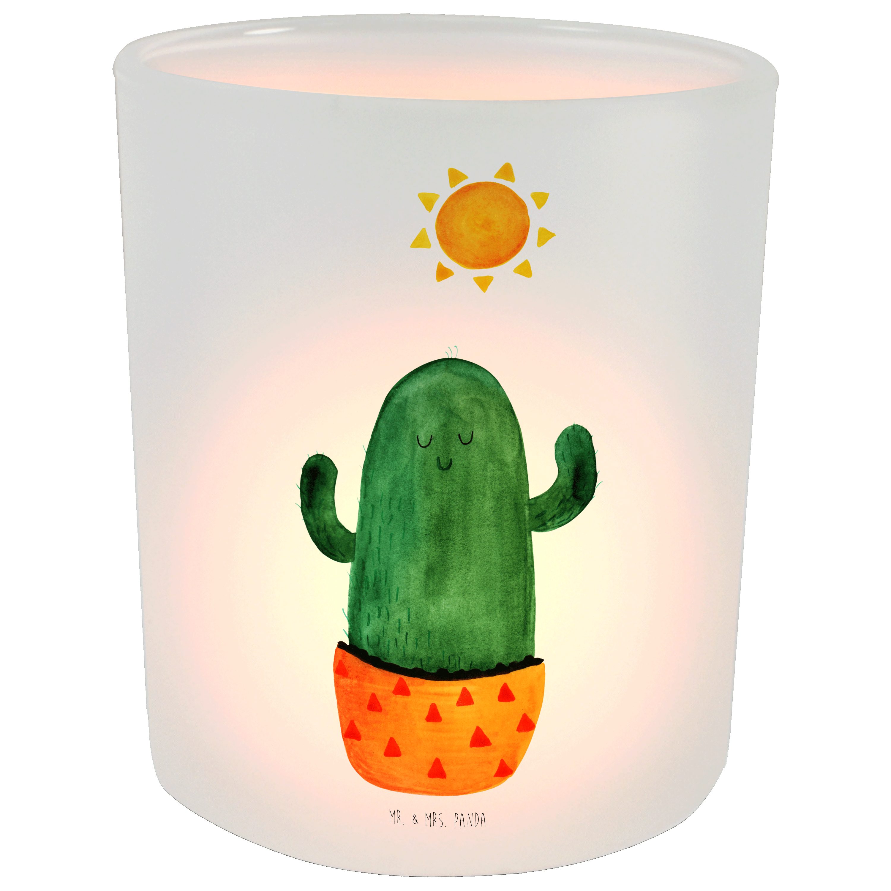 Mr. & Mrs. Panda Windlicht Kaktus Sonnenanbeter - Transparent - Geschenk, Windlicht Kerze, Kakte (1 St)