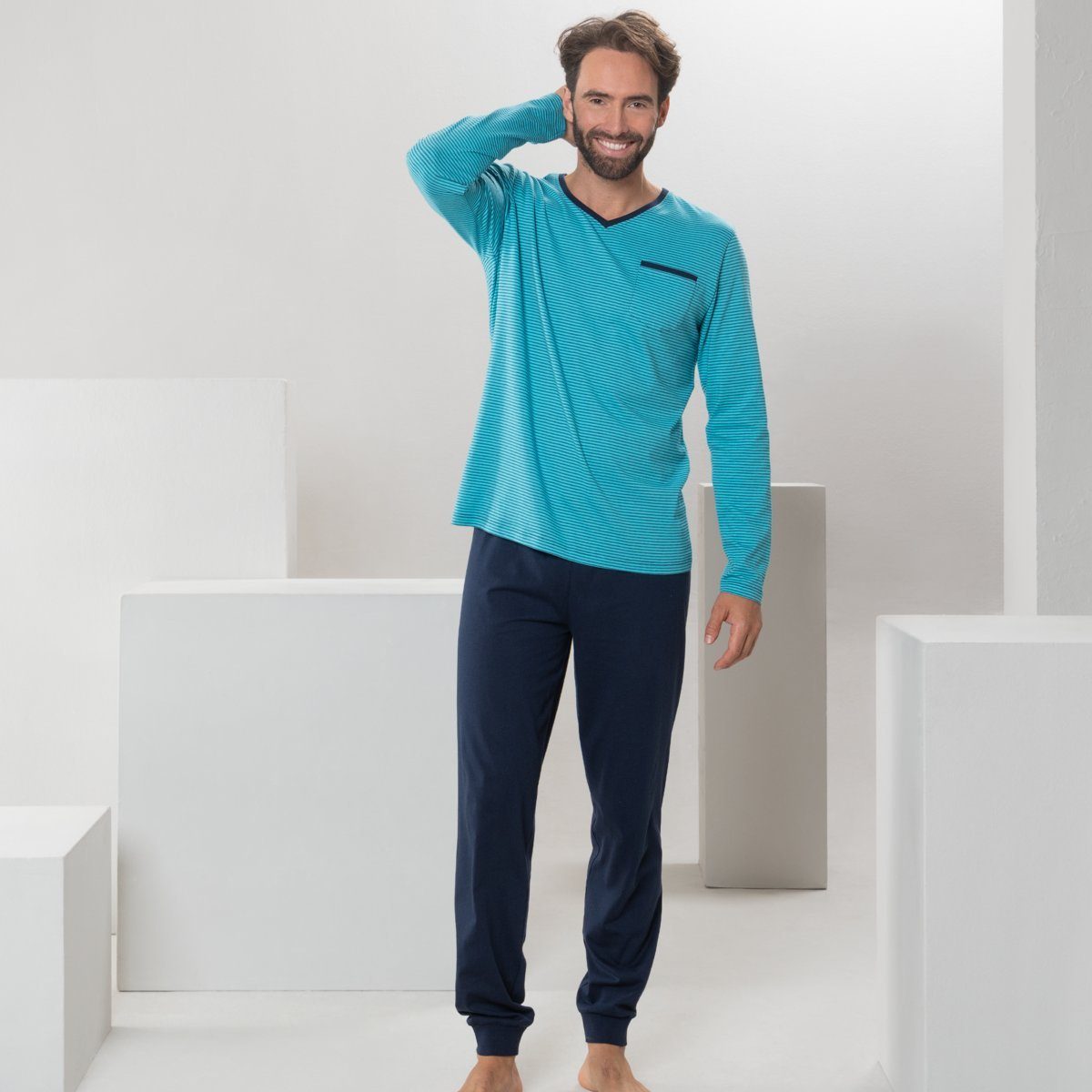 LIVING CRAFTS Schlafanzug COLIN Sommerliche Leichtigkeit in abgestimmten Farbtönen Turquoise