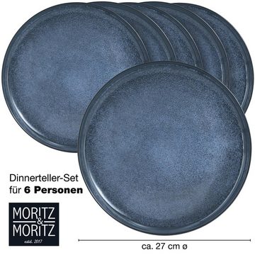 Moritz & Moritz Tafelservice Moritz & Moritz 6tlg Dinner Teller Blau Geschirr Set Digital (6-tlg), 6 Personen, Speiseteller Geschirrset für 6 Personen