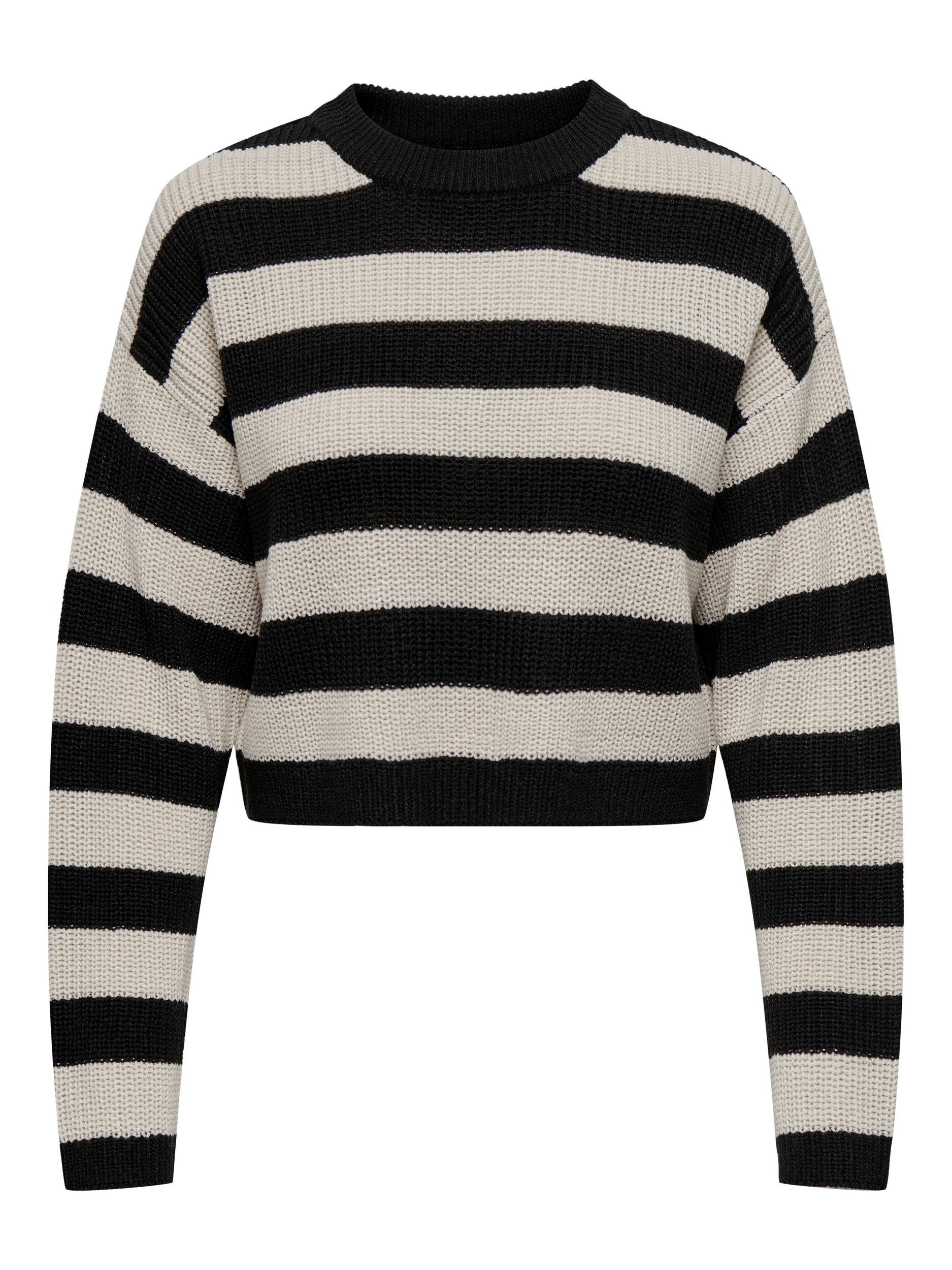 ONLY Strickpullover ONLMALAVI L/S PUMICE PULLOVER Black CROPPED KNT Stripes:WIDE/ NOOS STONE