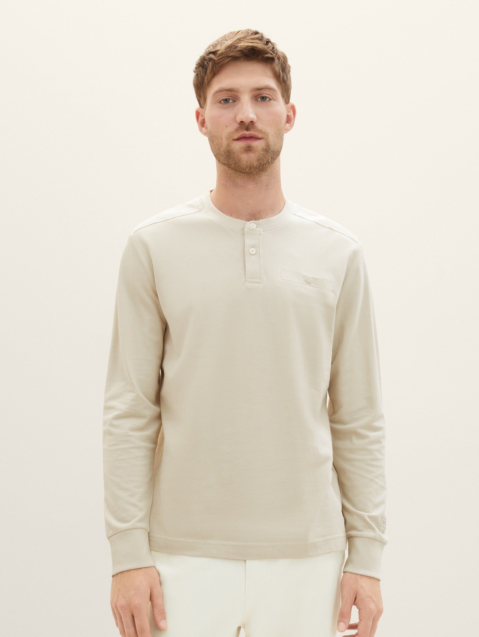 TOM TAILOR T-Shirt Langarmshirt mit Piqué Struktur beige alfalfa