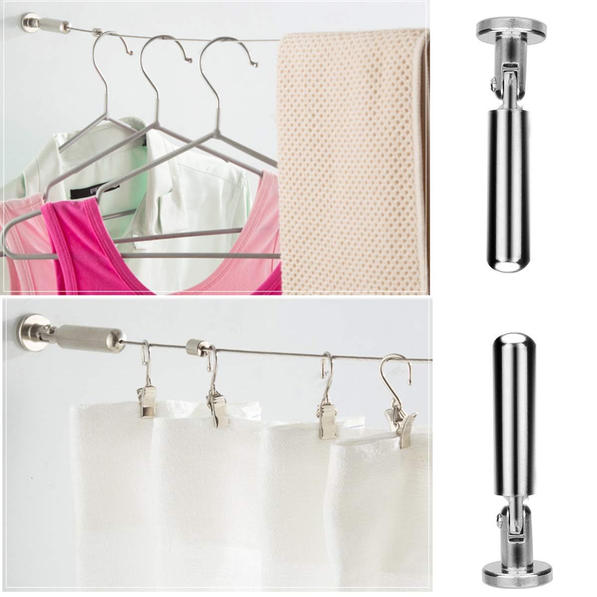 UE Stock Seilspanngarnitur Seilspanngarnitur Edelstahl 5m Vorhang Draht Set Gardinenseilset, als Wäscheleine, oder für Anzeigetafeln und Bilder oder Gardine, leicht zuschneidbar und anpassbar