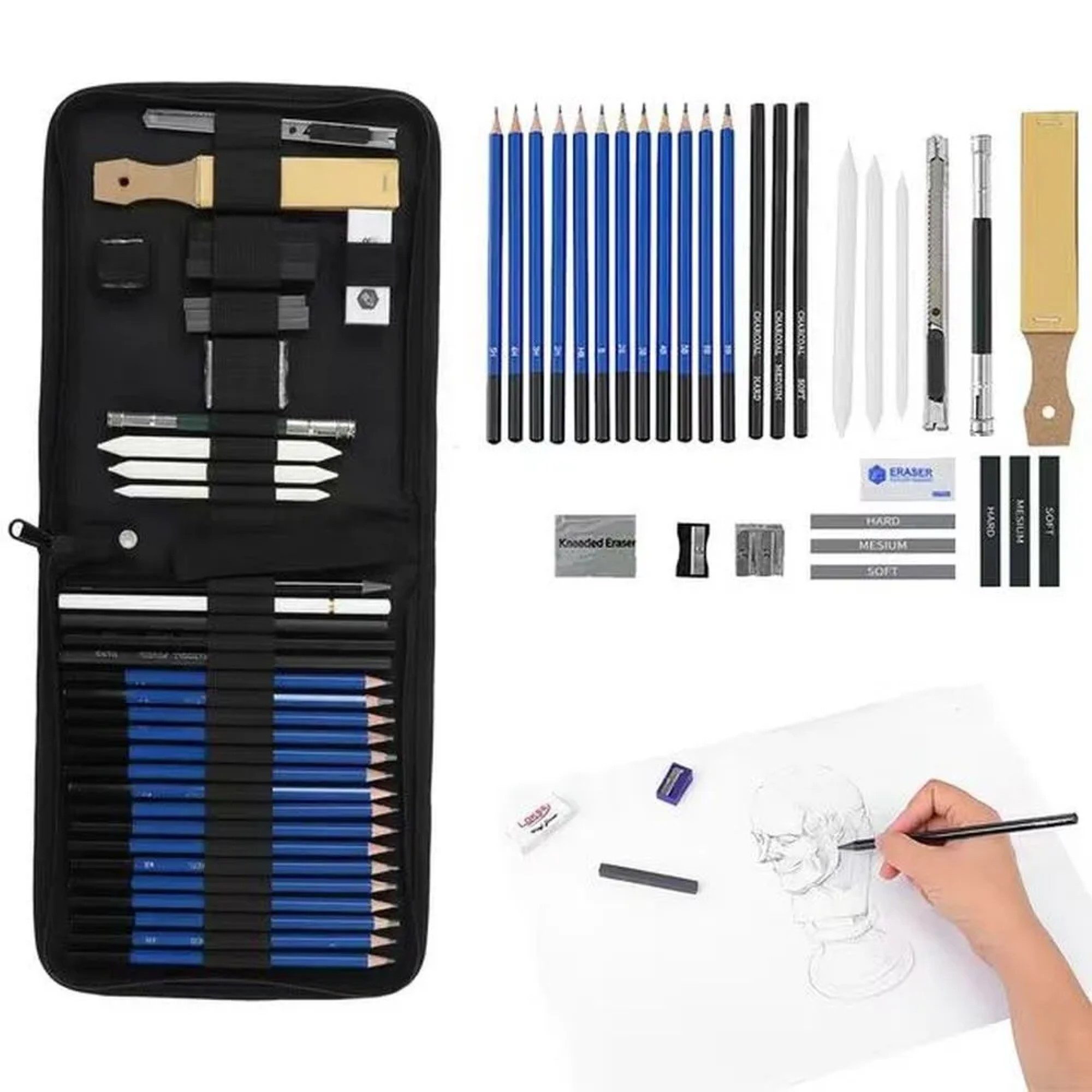 COFI 1453 Druckbleistift Professionelles 72 in 1 Skizzierset mit Bleistiftetui in Schwarz, (72-tlg)