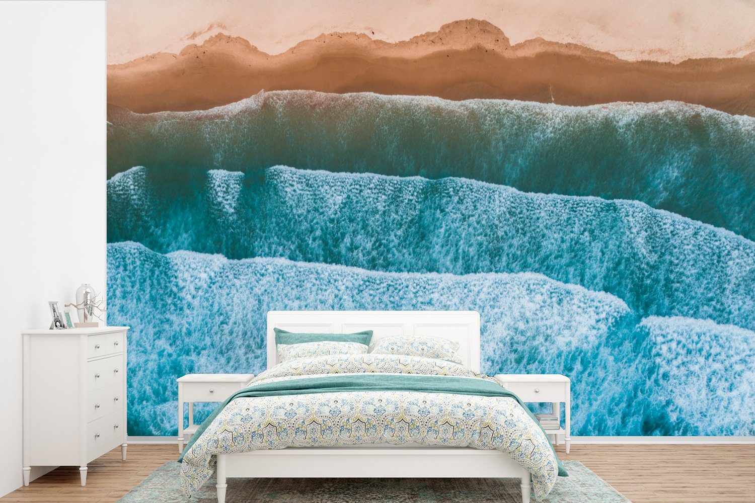 MuchoWow Fototapete Meer - Golf - Muster, Matt, bedruckt, (6 St), Wallpaper für Wohnzimmer, Schlafzimmer, Kinderzimmer, Vinyl Tapete | Fototapeten