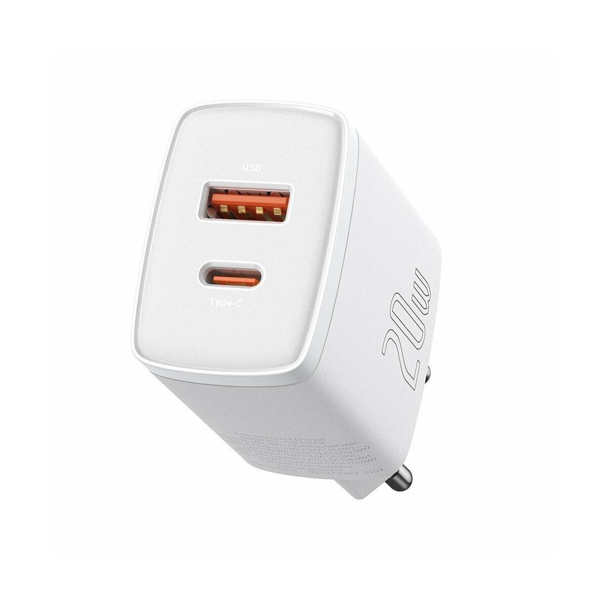 Baseus Baseus Schnellladegerät 1xUSB 1xType-C 20W 3A Quick Charge 3.0 weiß Smartphone-Ladegerät