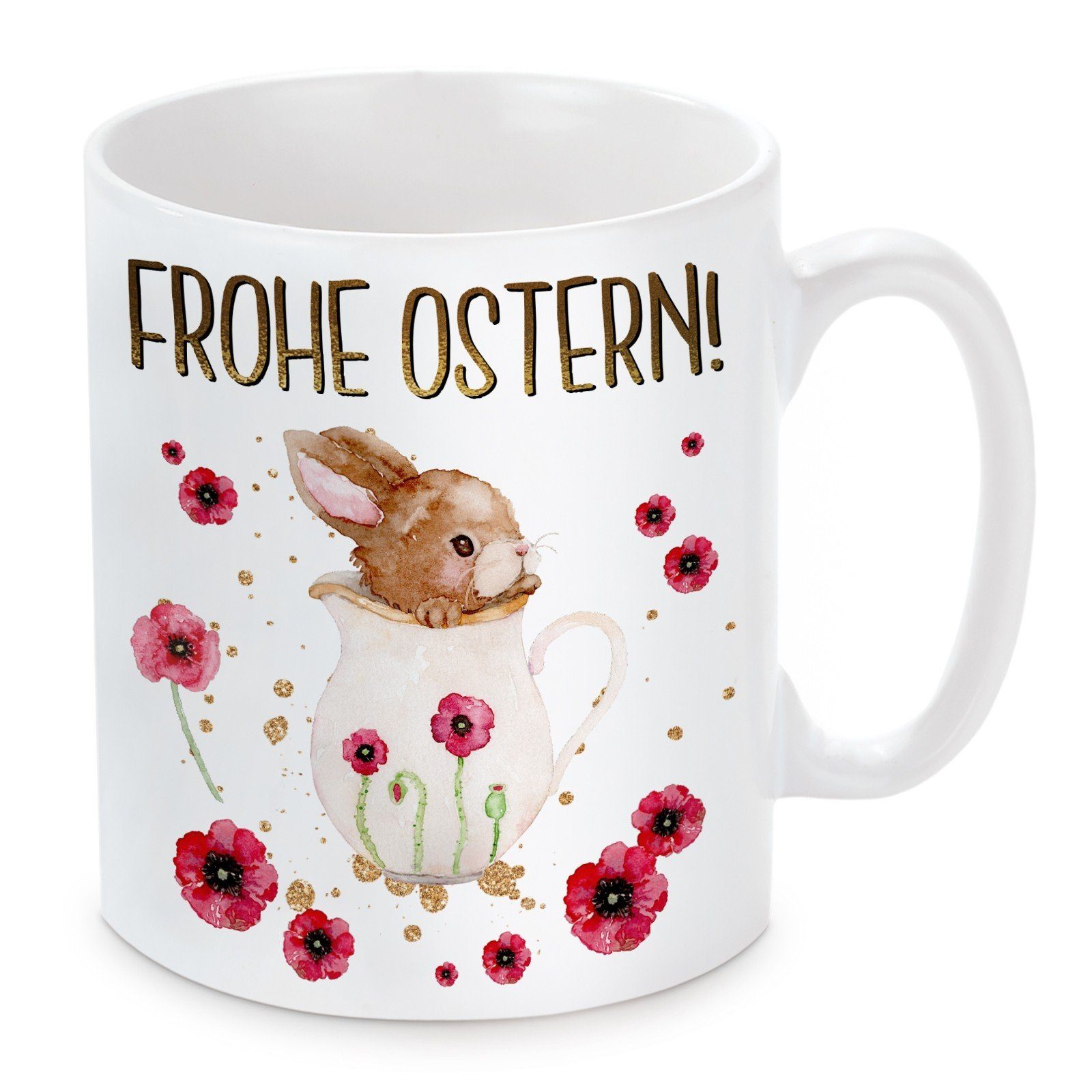 Herzbotschaft Tasse Kaffeebecher mit Motiv Frohe Ostern!, Keramik, Kaffeetasse spülmaschinenfest und mikrowellengeeignet | Teetassen