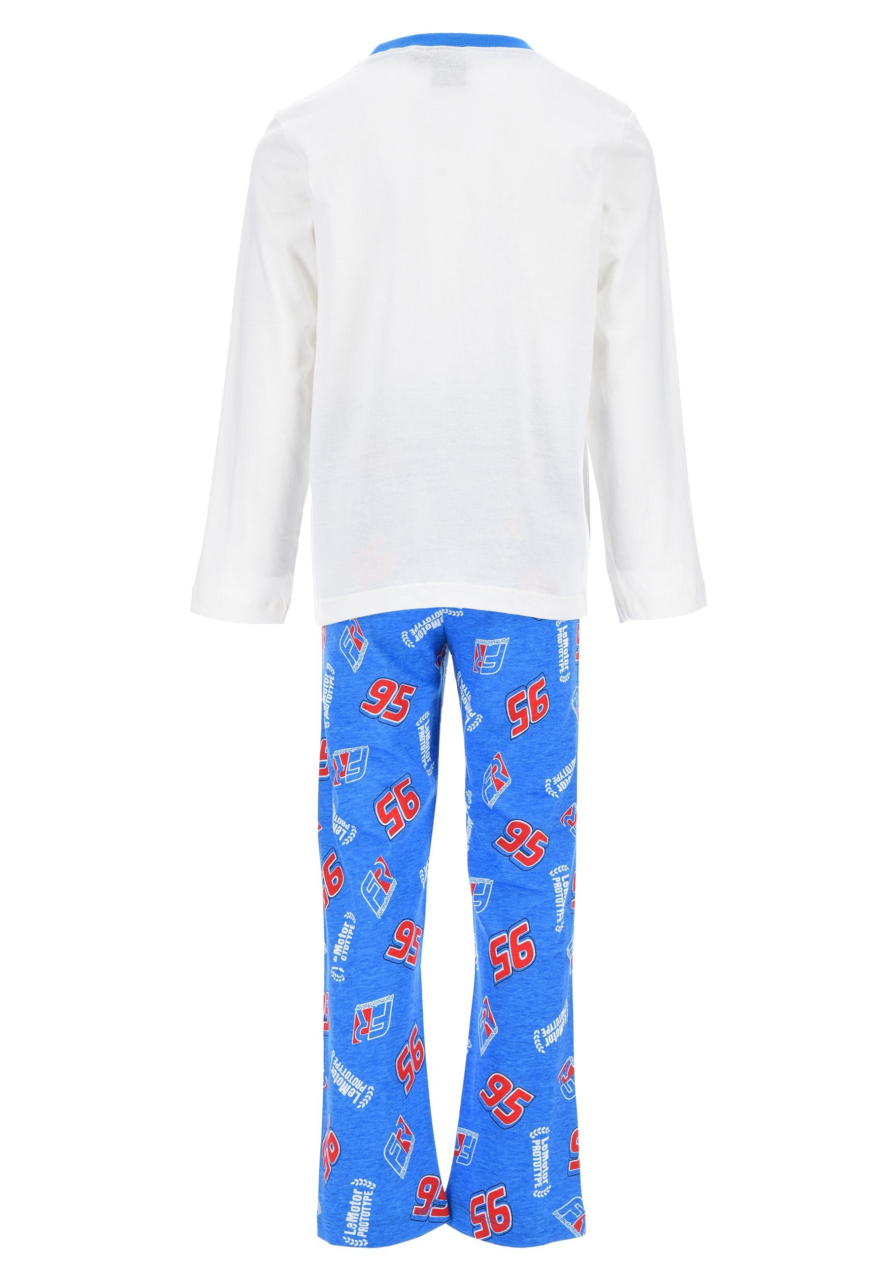 Disney Cars Schlafanzug Lightning McQueen Jungen Kinder (2 Schlaf-Hose Weiß tlg) Pyjama + Langarm-Shirt Schlafanzug