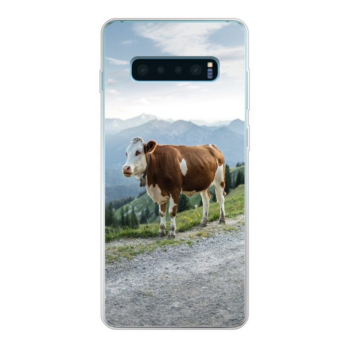 MuchoWow Handyhülle Alpen - Kuh - Braun Phone Case Handyhülle Samsung Galaxy S10+ Silikon Schutzhülle