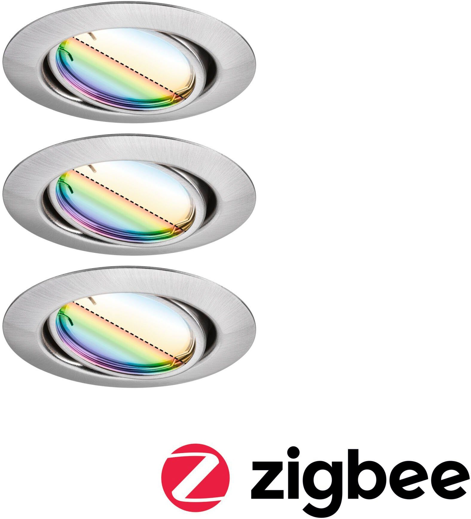 integriert, 230V gebürstet, Tageslichtweiß, Basisset Base LED Zigbee 3x420lm Eisen LED fest Paulmann Einbauleuchte