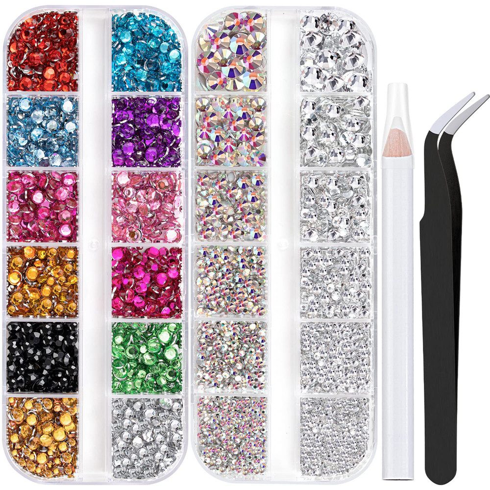 CLTYQ Nageldesign Zubehör Strasssteine Nägel, Glitzersteine Nägel, Rhinestones, Nagel Steine, mit Pick Up Pinzette und Strass Picking Pen