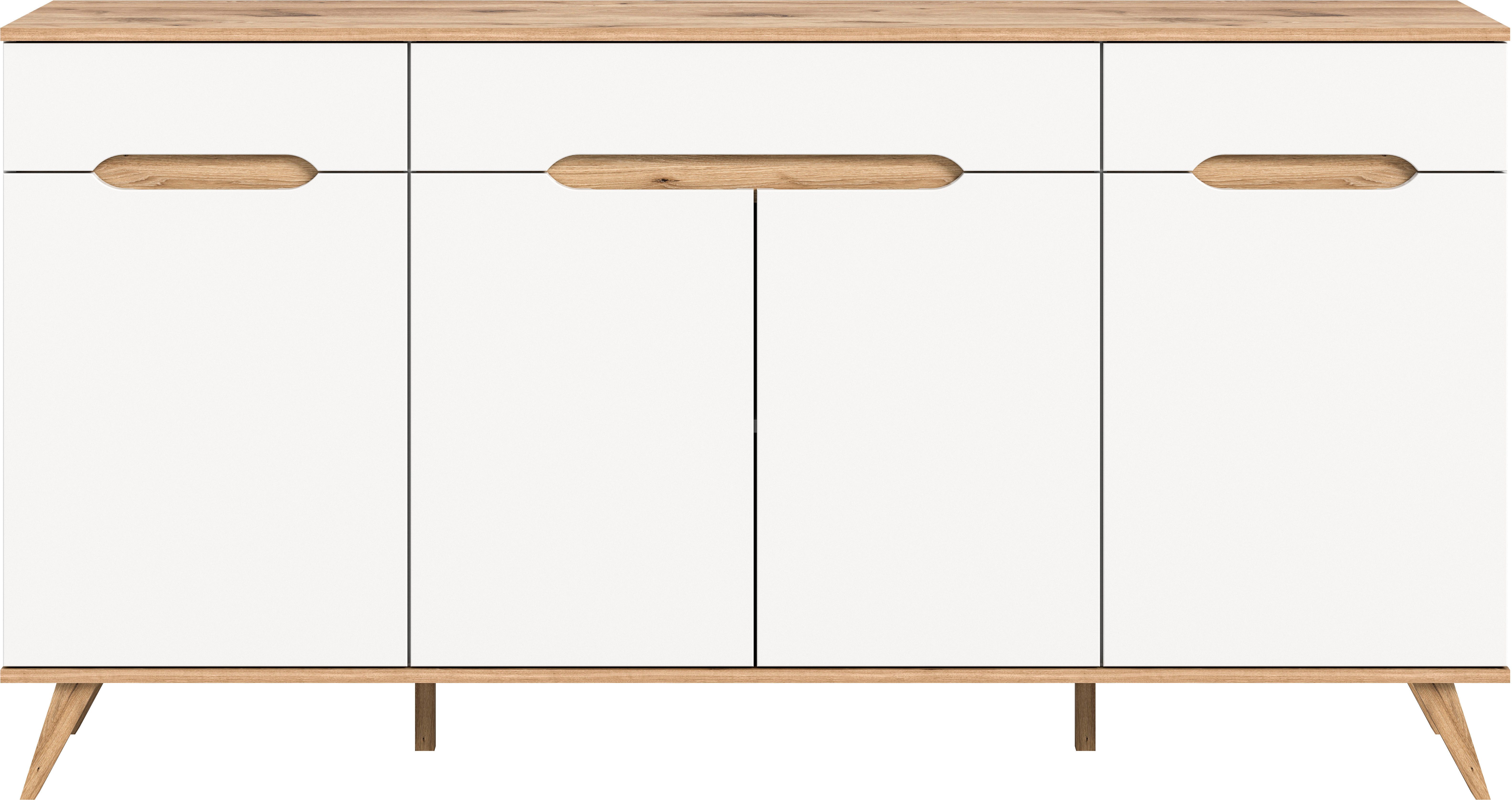 Home affaire Sideboard Alesund, Breite 185 cm, 4 Türen, 1 Schubkasten, konischer Fuß, Scandi-Look, Anrichte, Schrank, Kommode, Wohnmöbel, Wohnzimmer