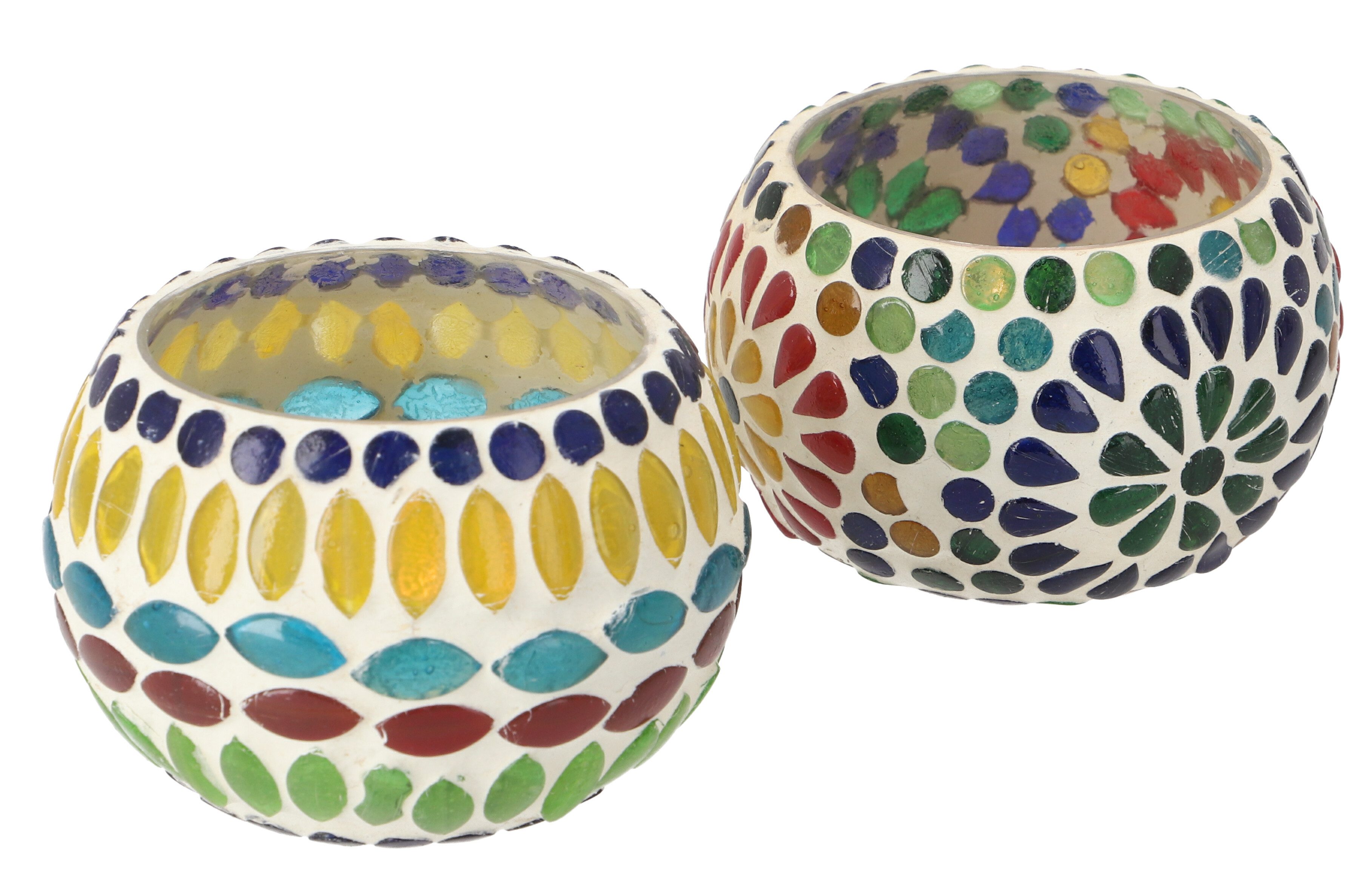 Guru-Shop Windlicht 2 handgearbeitete Glas Mosaik Windlichter,..