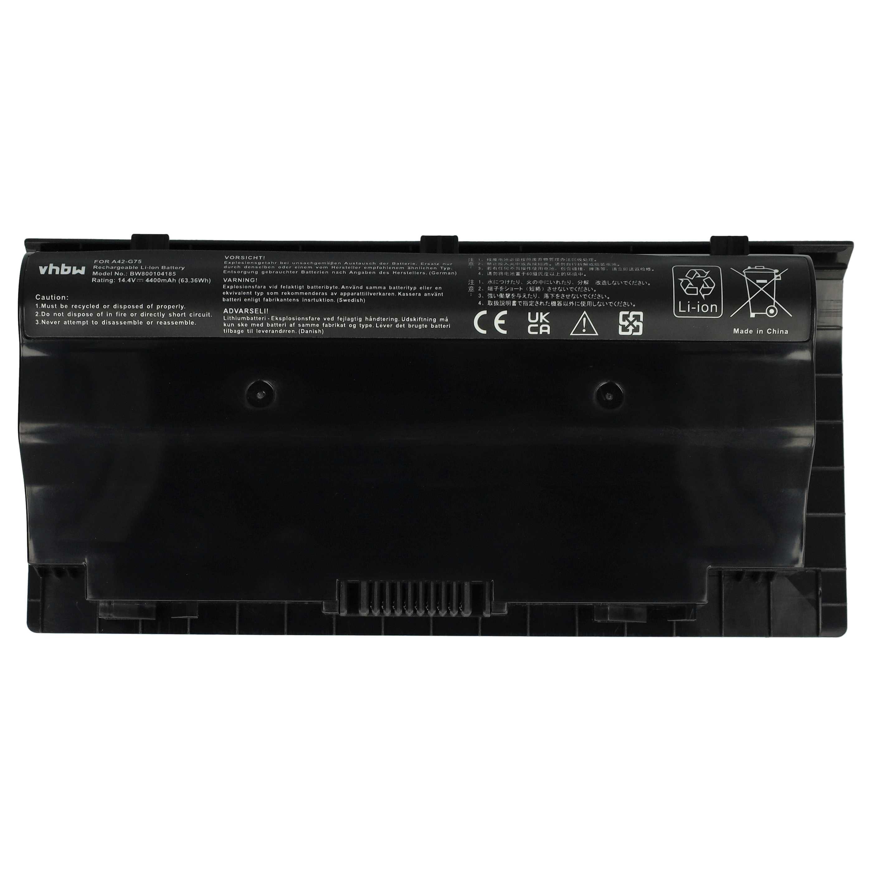 vhbw Akku passend für Asus G75V 3D, G75V, G75VM, G75 3D, G75, G75VW, G75VM Laptop-Akku Akku Li-Ion 4400 mAh (14,8 V, 1 St), Leistungsfähiger Austausch-Akku für Notebook, Wiederaufladbar, Jede